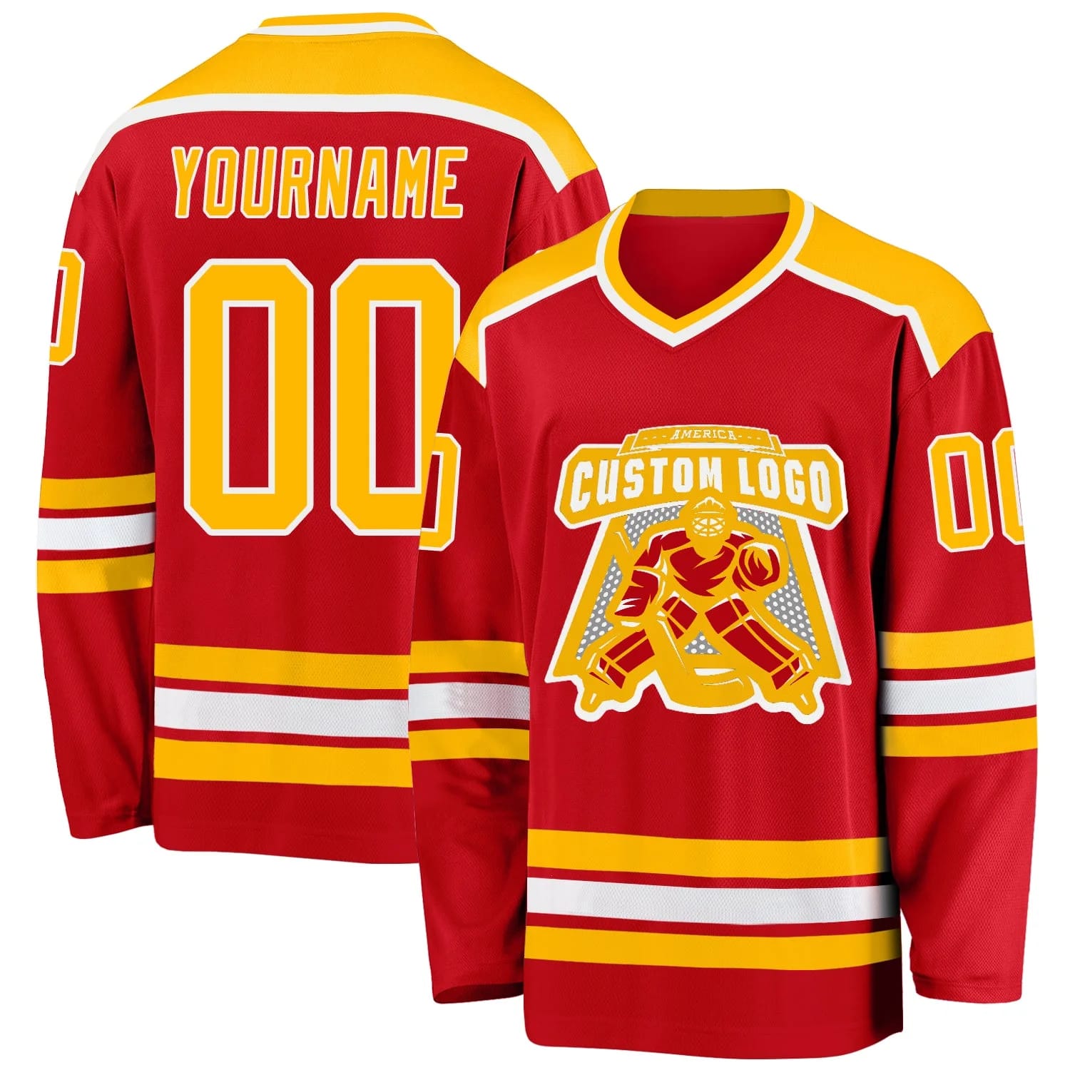 Stitched And Print Red Gold-white Hockey Jersey Custom
