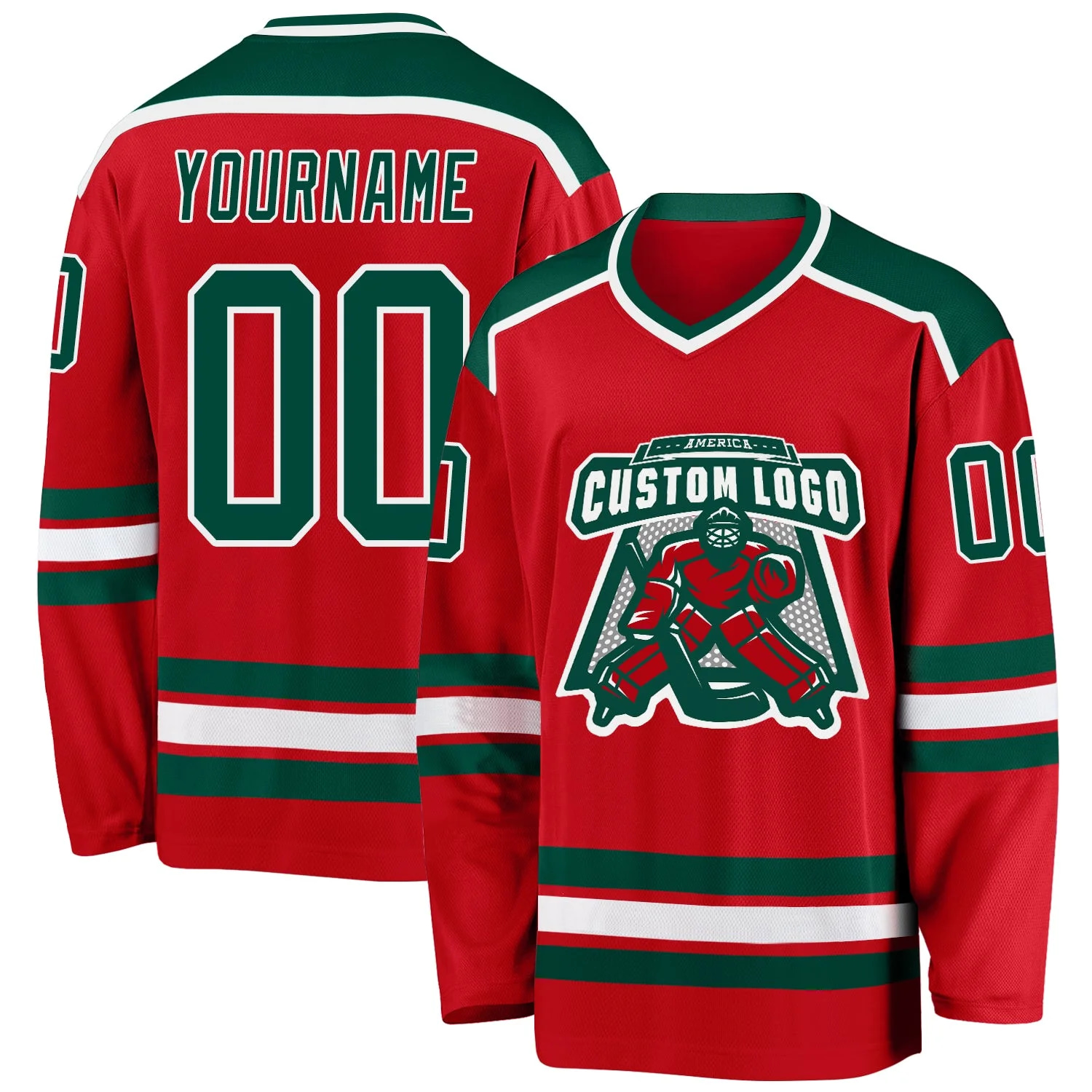 Stitched And Print Red Green-white Hockey Jersey Custom