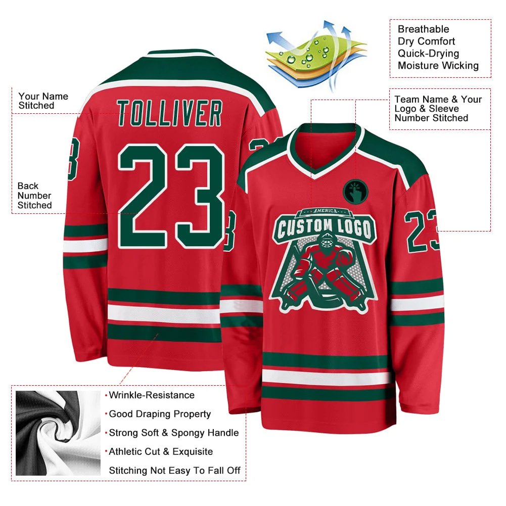 Inktee Store - Stitched And Print Red Green-White Hockey Jersey Custom Image