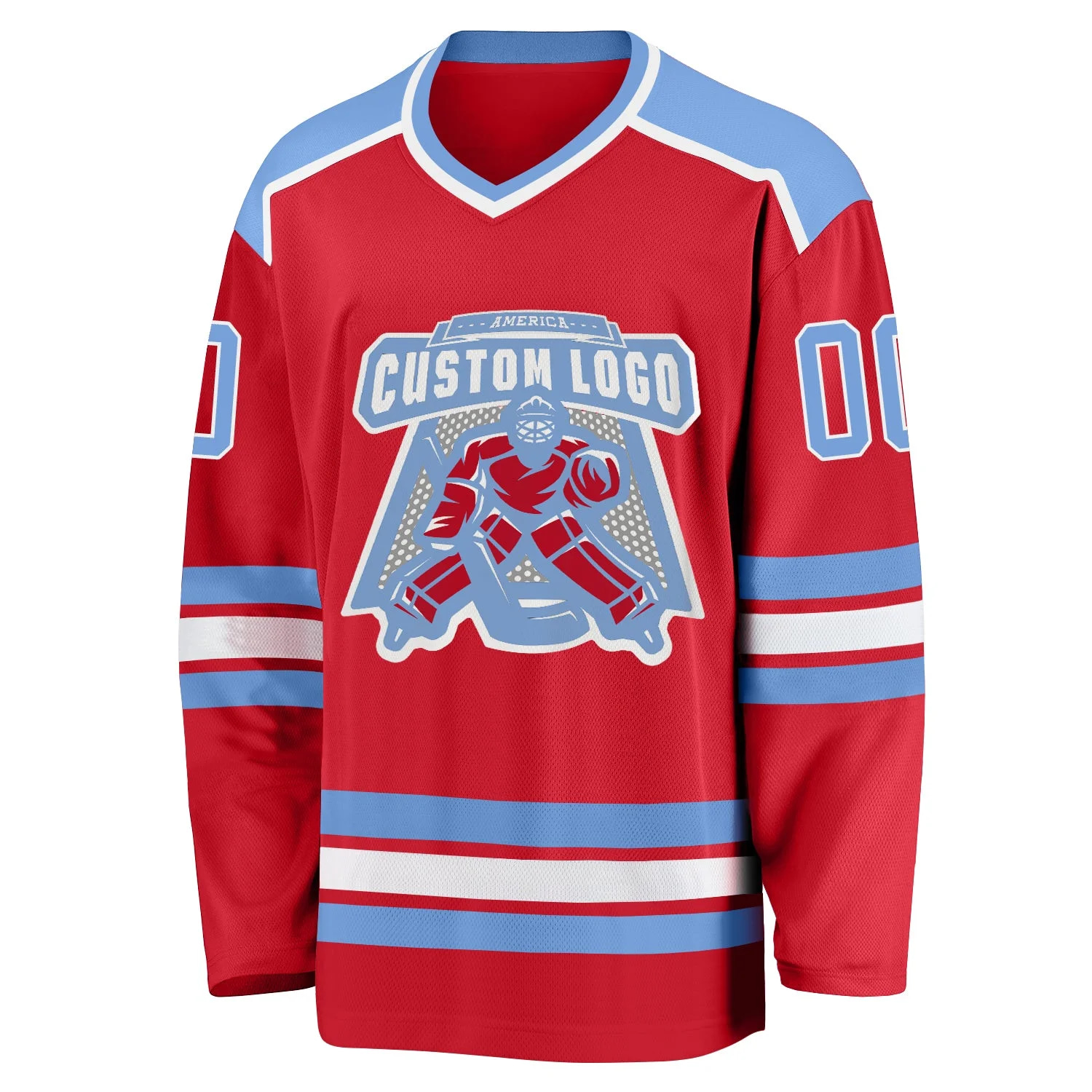 Inktee Store - Stitched And Print Red Light Blue-White Hockey Jersey Custom Image