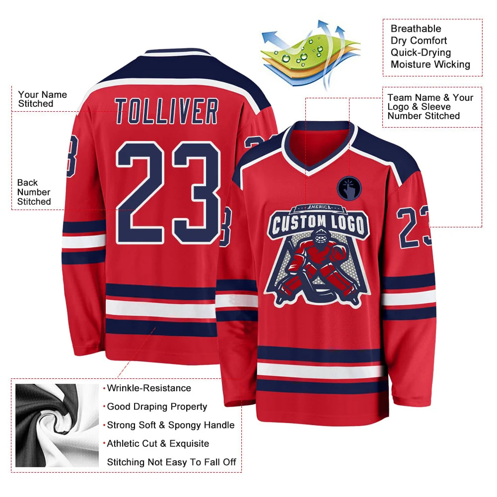 Inktee Store - Stitched And Print Red Navy-White Hockey Jersey Custom Image