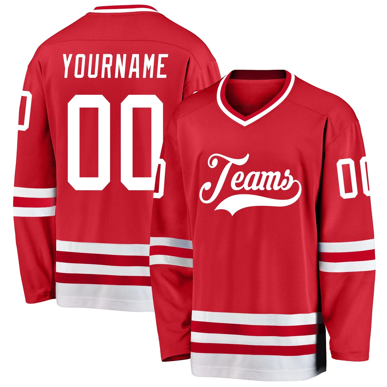 Stitched And Print Red White Hockey Jersey Custom