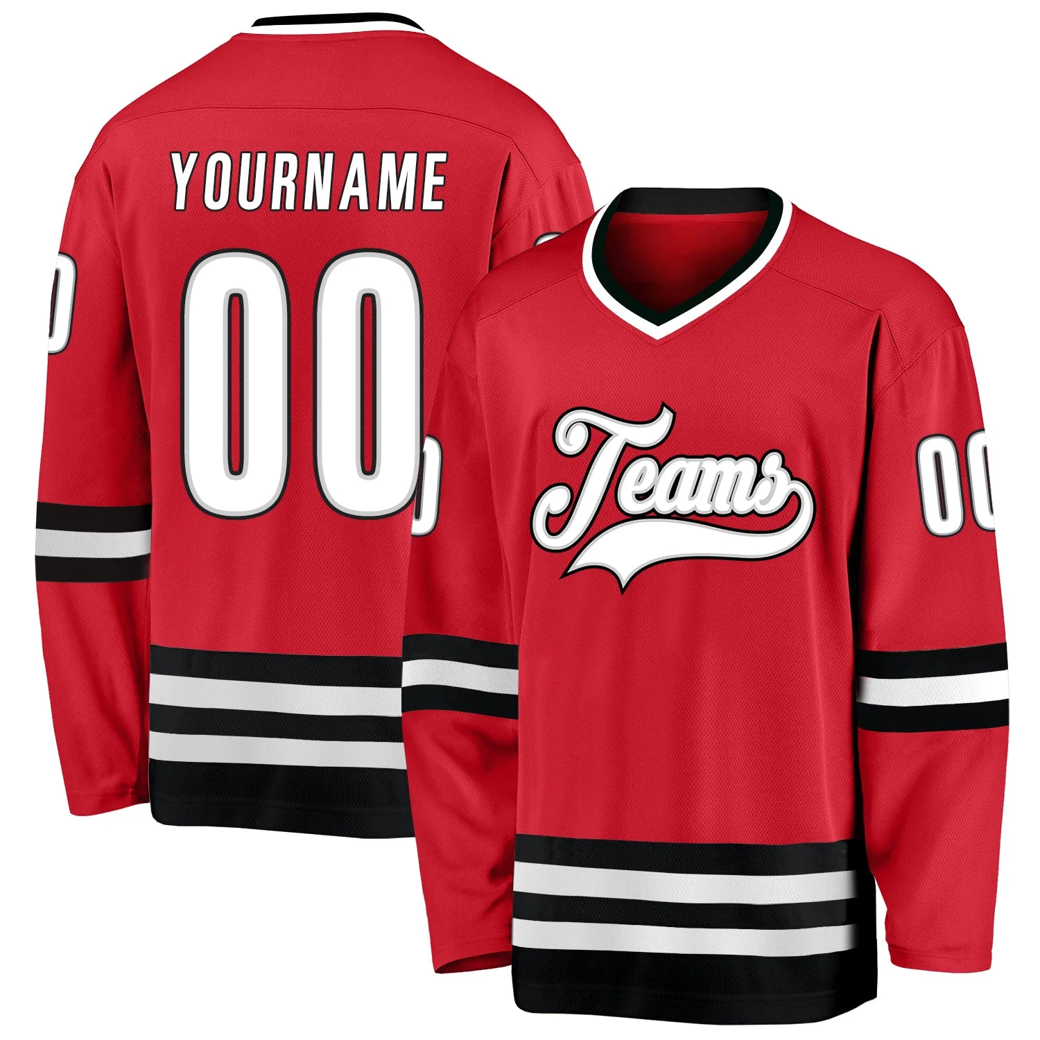 Stitched And Print Red White-black Hockey Jersey Custom