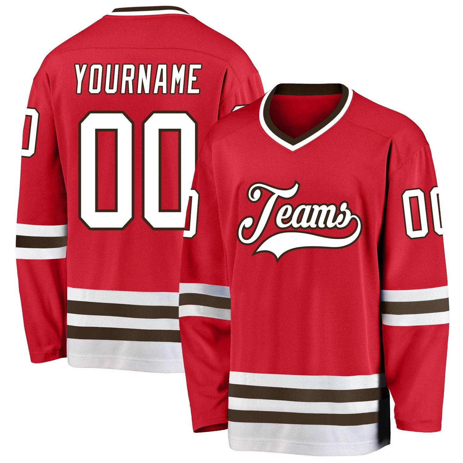 Stitched And Print Red White-brown Hockey Jersey Custom