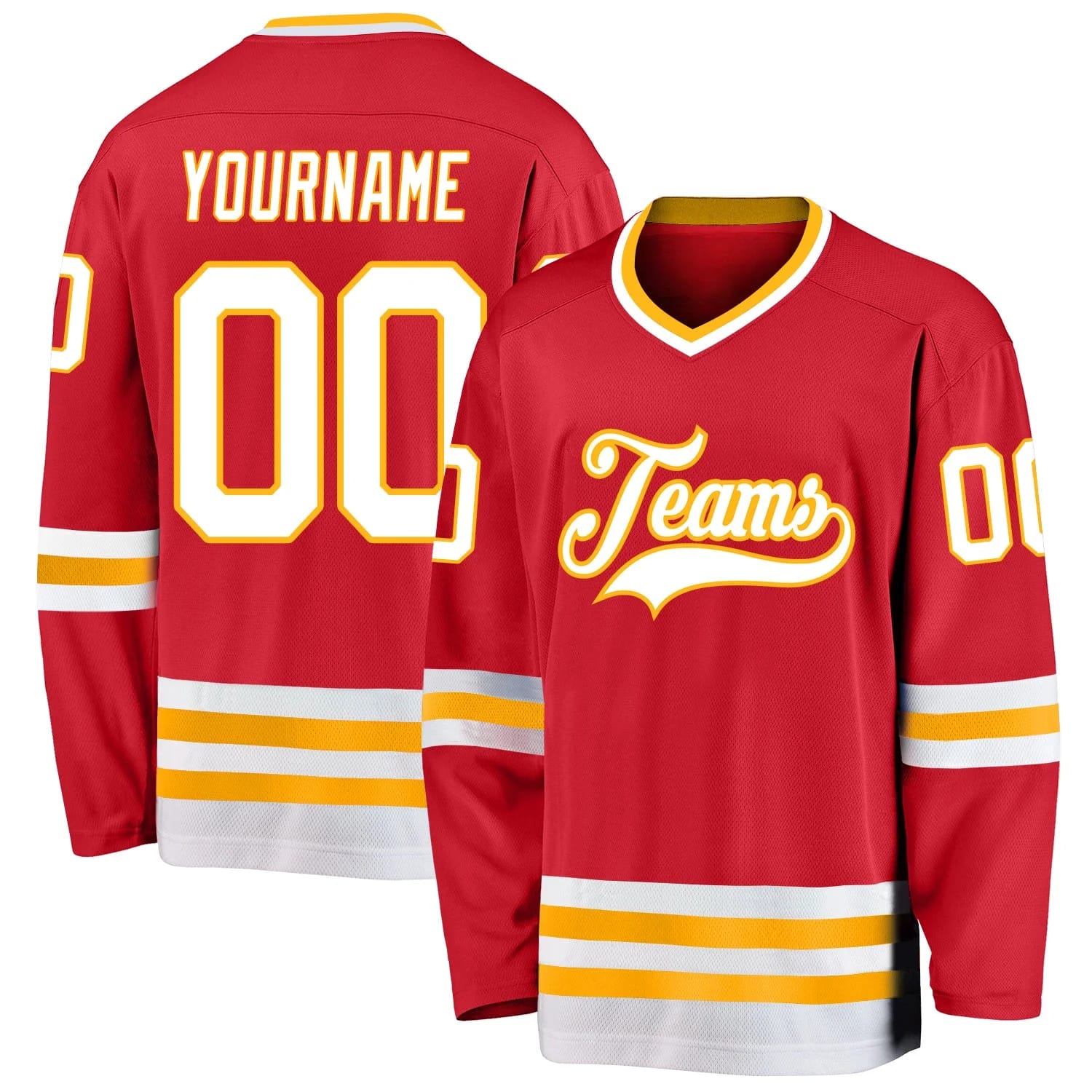 Stitched And Print Red White-gold Hockey Jersey Custom