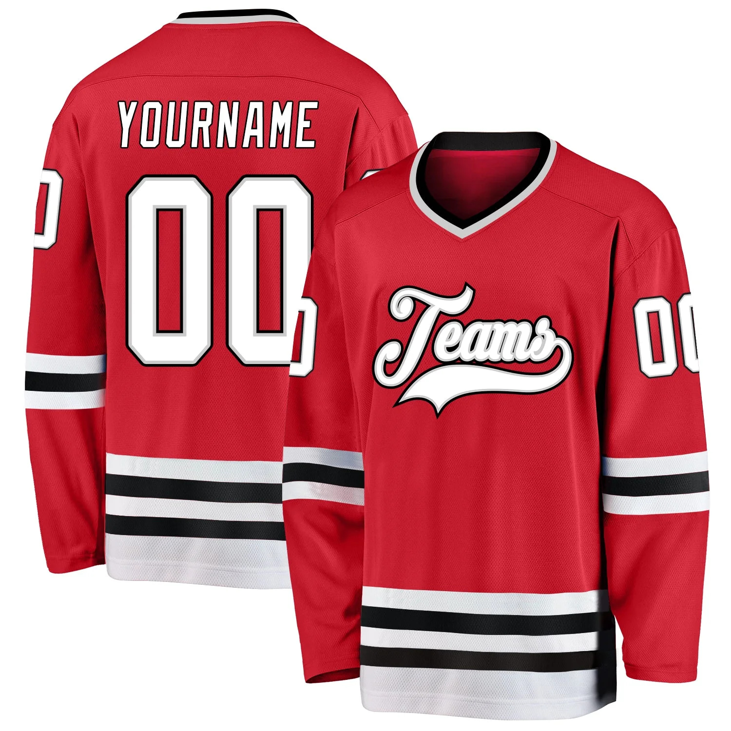 Stitched And Print Red White-gray Hockey Jersey Custom
