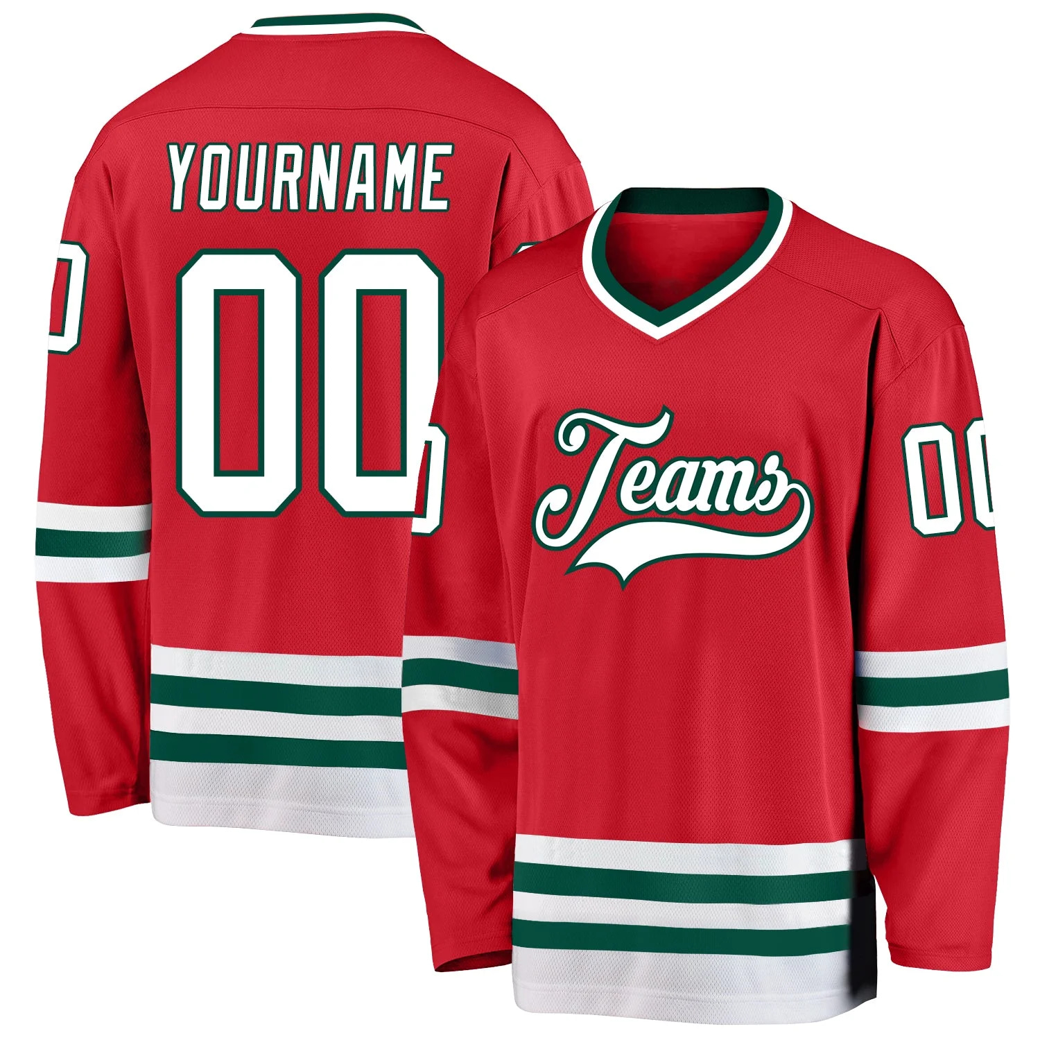 Stitched And Print Red White-green Hockey Jersey Custom