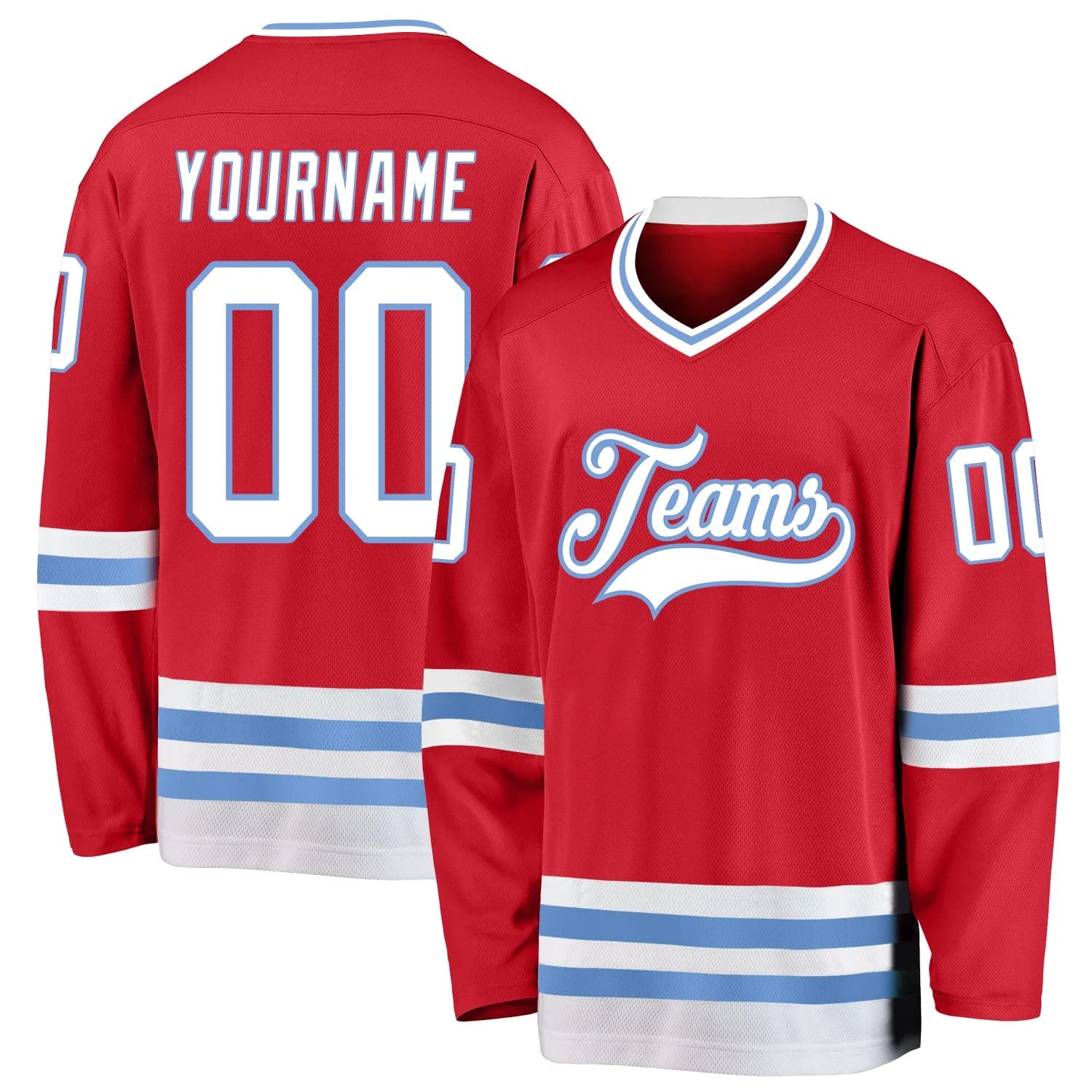 Stitched And Print Red White-light Blue Hockey Jersey Custom
