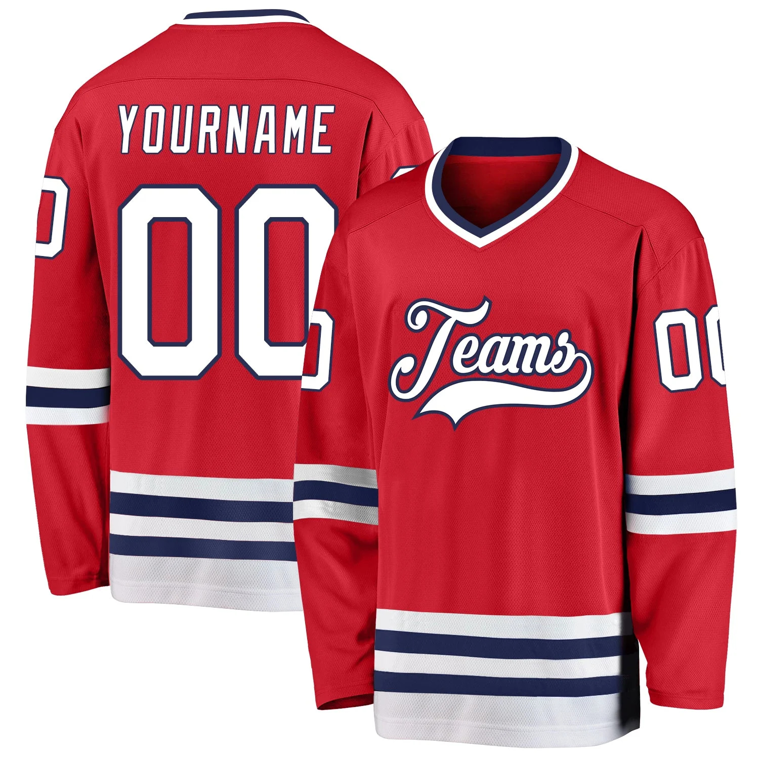 Stitched And Print Red White-navy Hockey Jersey Custom