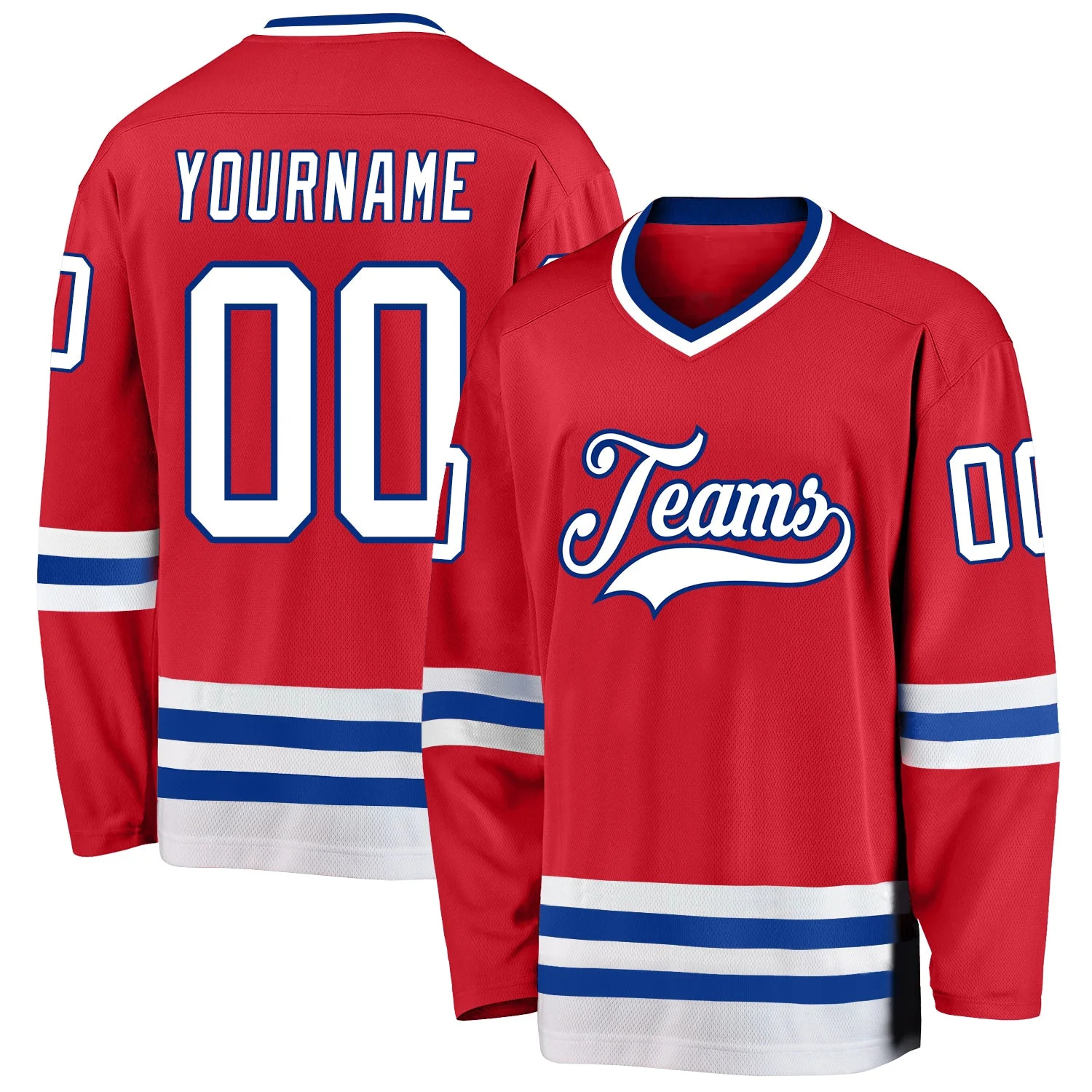 Stitched And Print Red White-Royal Hockey Jersey Custom