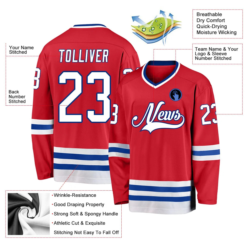 Inktee Store - Stitched And Print Red White-Royal Hockey Jersey Custom Image