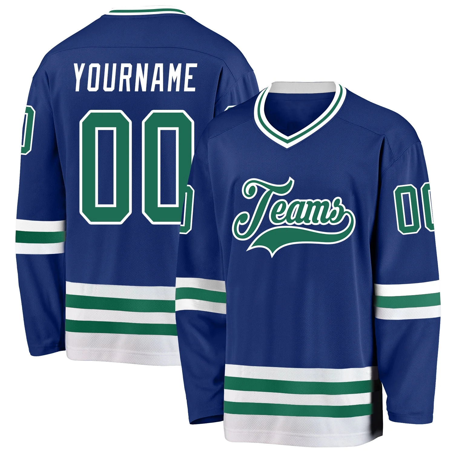 Stitched And Print Royal Kelly Green-white Hockey Jersey Custom