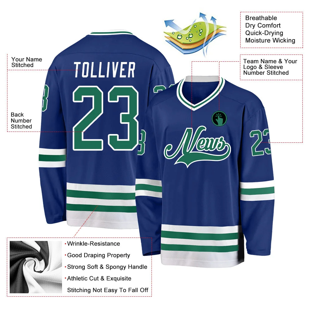 Inktee Store - Stitched And Print Royal Kelly Green-White Hockey Jersey Custom Image