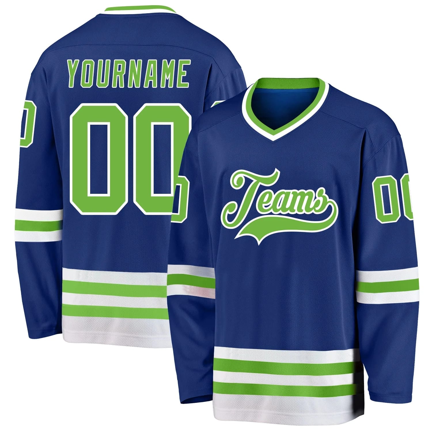 Stitched And Print Royal Neon Green-white Hockey Jersey Custom