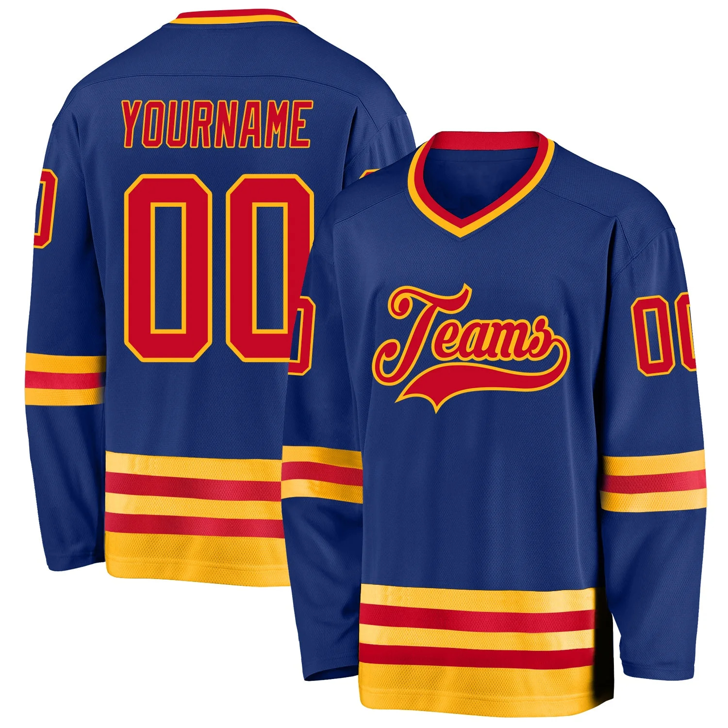 Stitched And Print Royal Red-Gold Hockey Jersey Custom