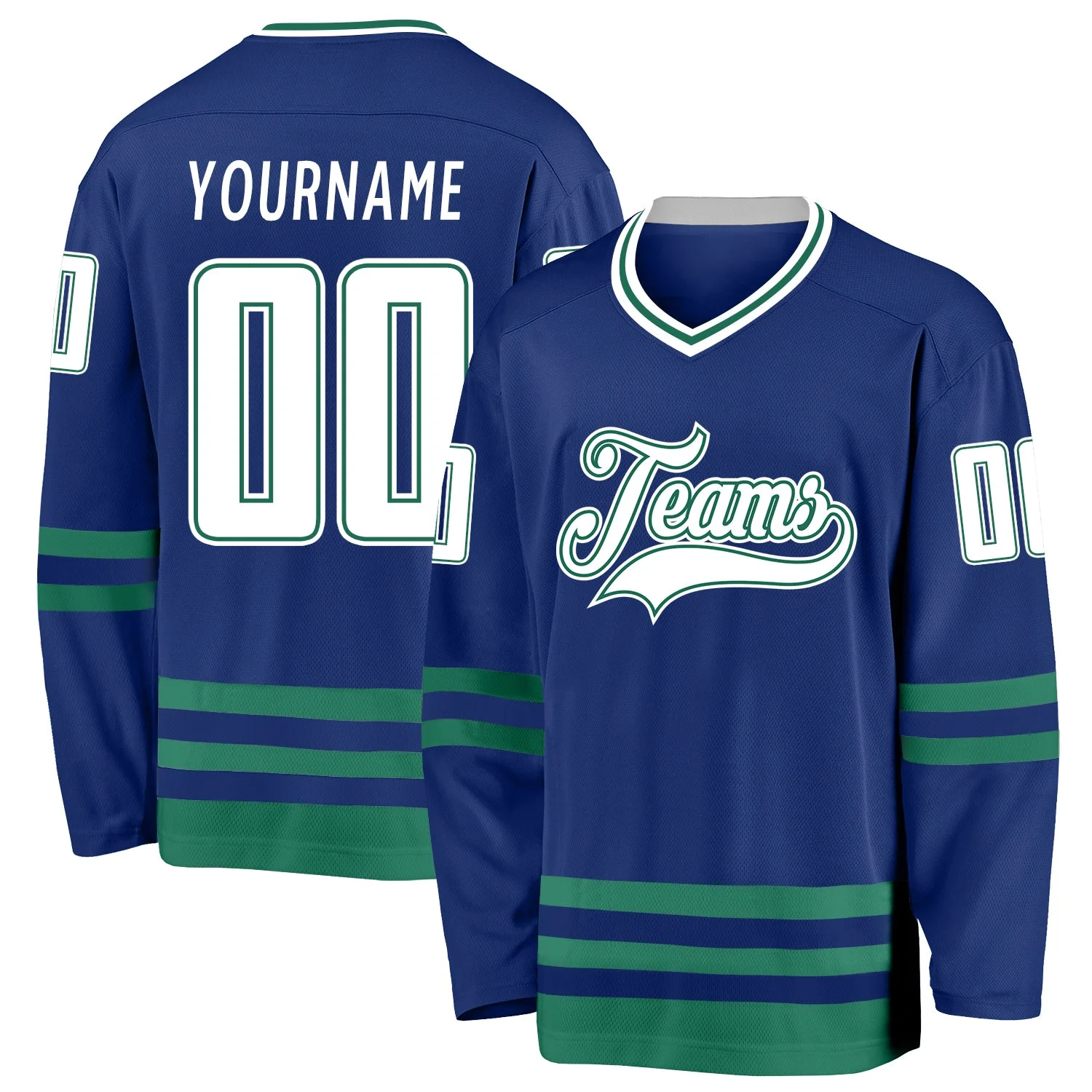 Stitched And Print Royal White-kelly Green Hockey Jersey Custom