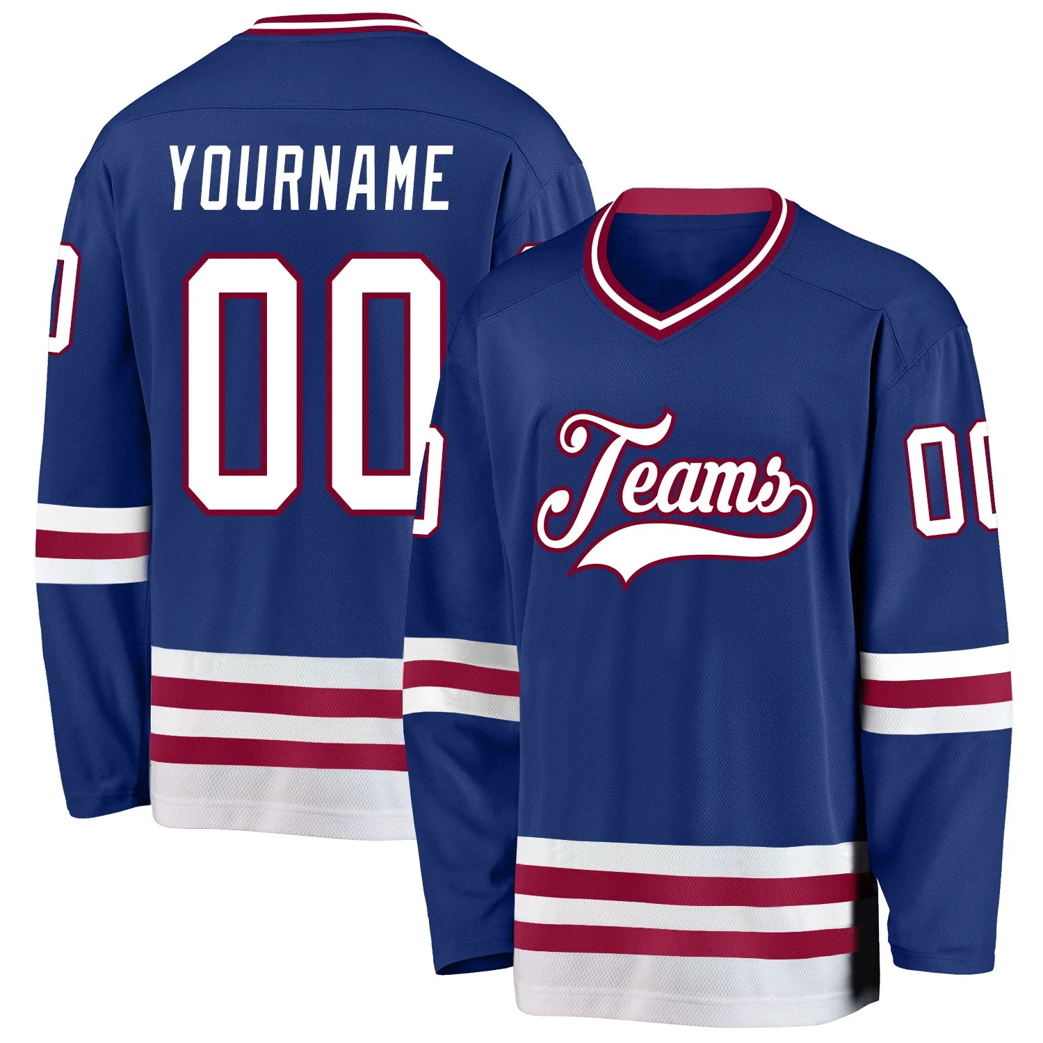 Stitched And Print Royal White-maroon Hockey Jersey Custom