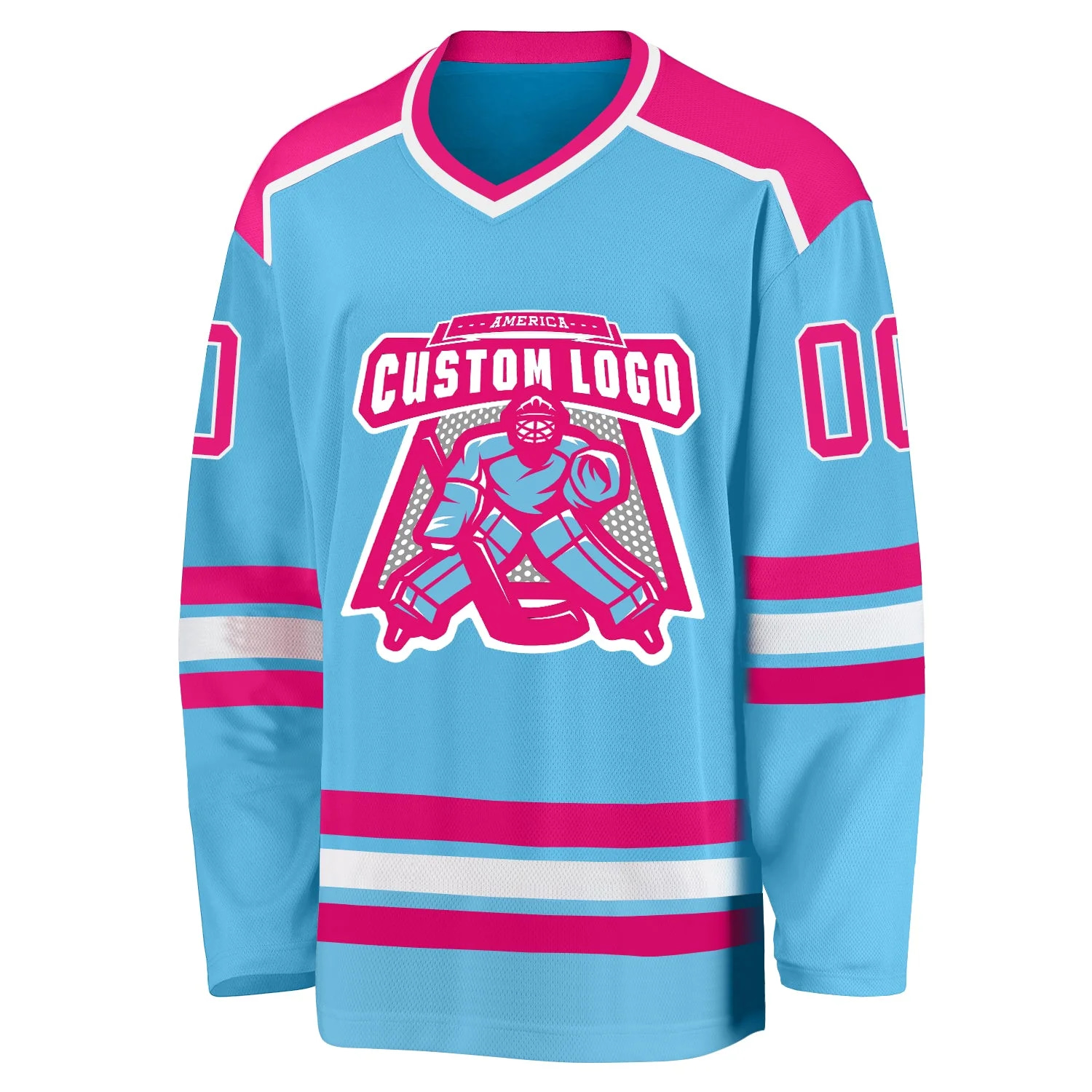 Inktee Store - Stitched And Print Sky Blue Hot Pink-White Hockey Jersey Custom Image