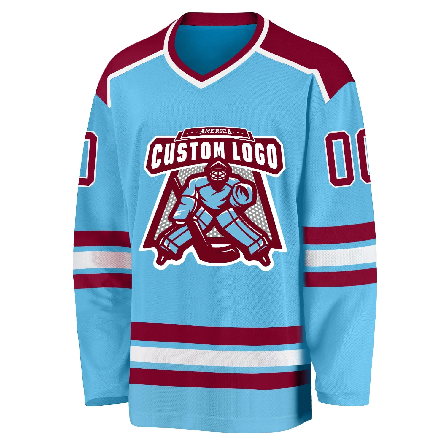 Inktee Store - Stitched And Print Sky Blue Maroon-White Hockey Jersey Custom Image