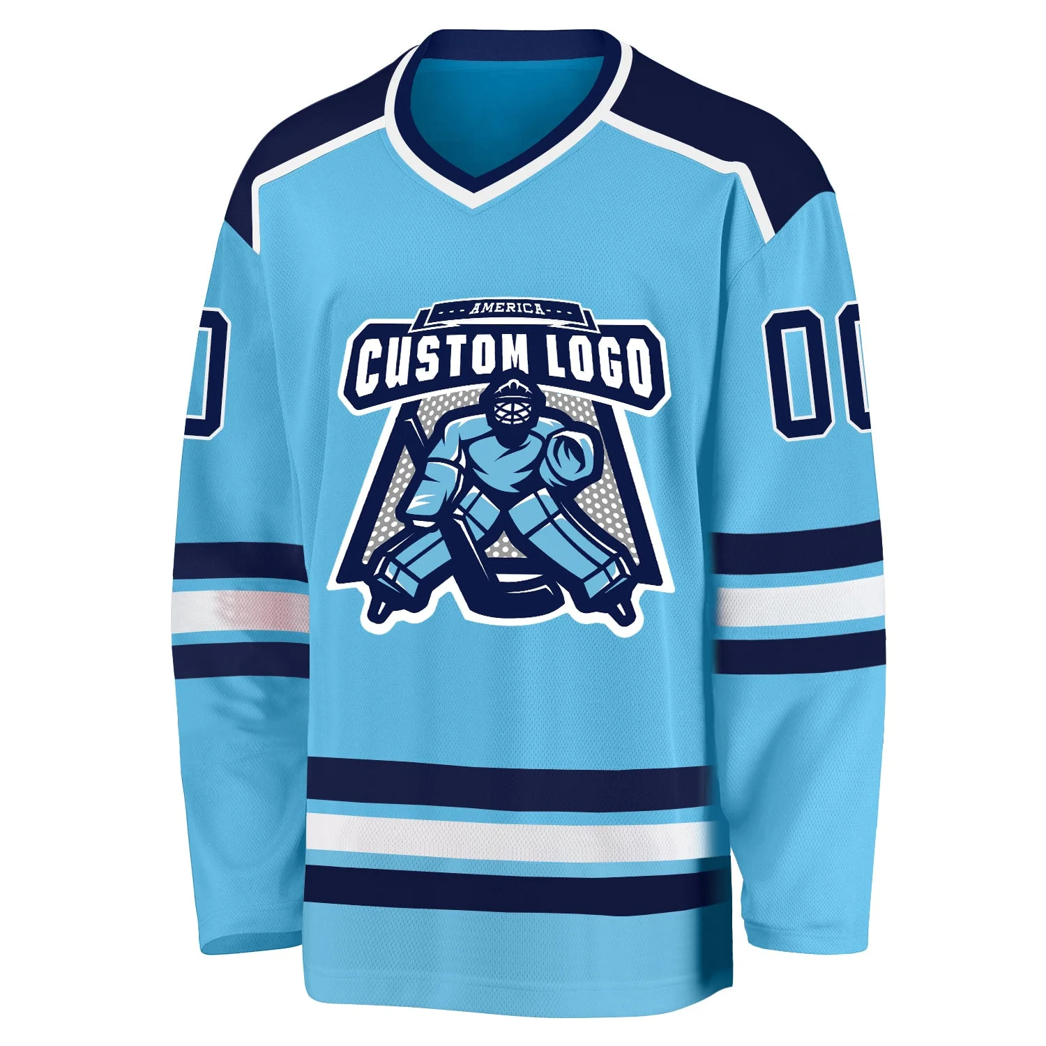 Inktee Store - Stitched And Print Sky Blue Navy-White Hockey Jersey Custom Image