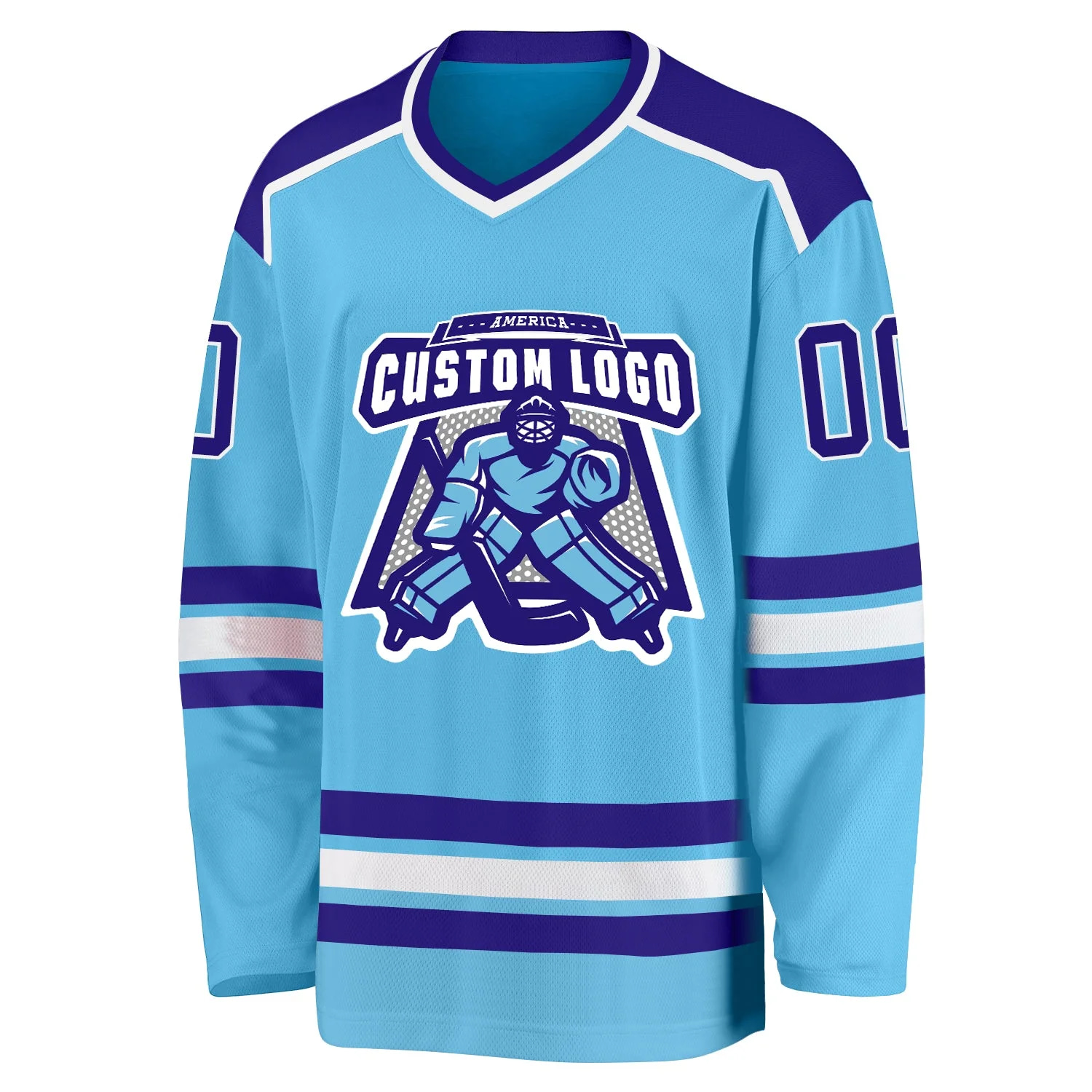 Inktee Store - Stitched And Print Sky Blue Purple-White Hockey Jersey Custom Image