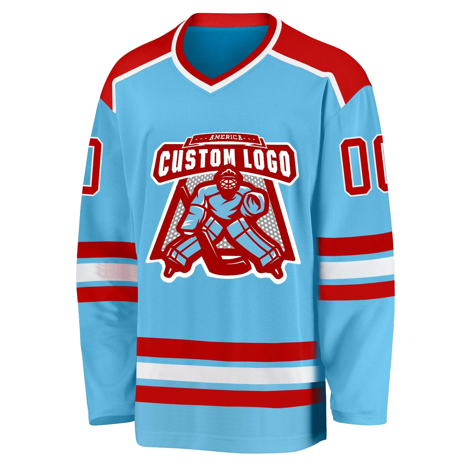 Inktee Store - Stitched And Print Sky Blue Red-White Hockey Jersey Custom Image