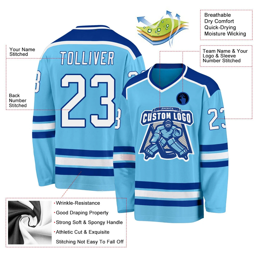 Inktee Store - Stitched And Print Sky Blue White-Royal Hockey Jersey Custom Image