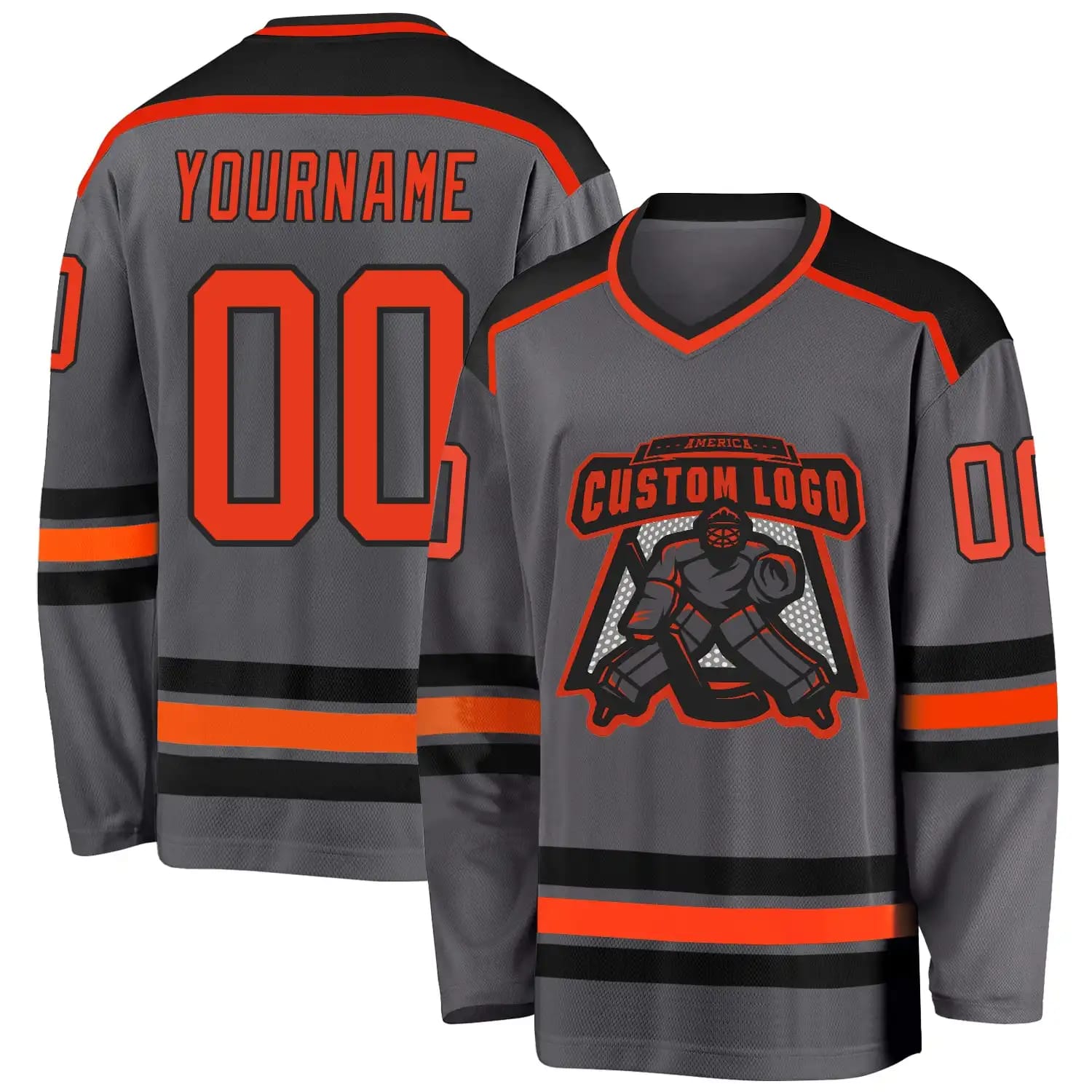 Stitched And Print Steel Gray Orange-black Hockey Jersey Custom