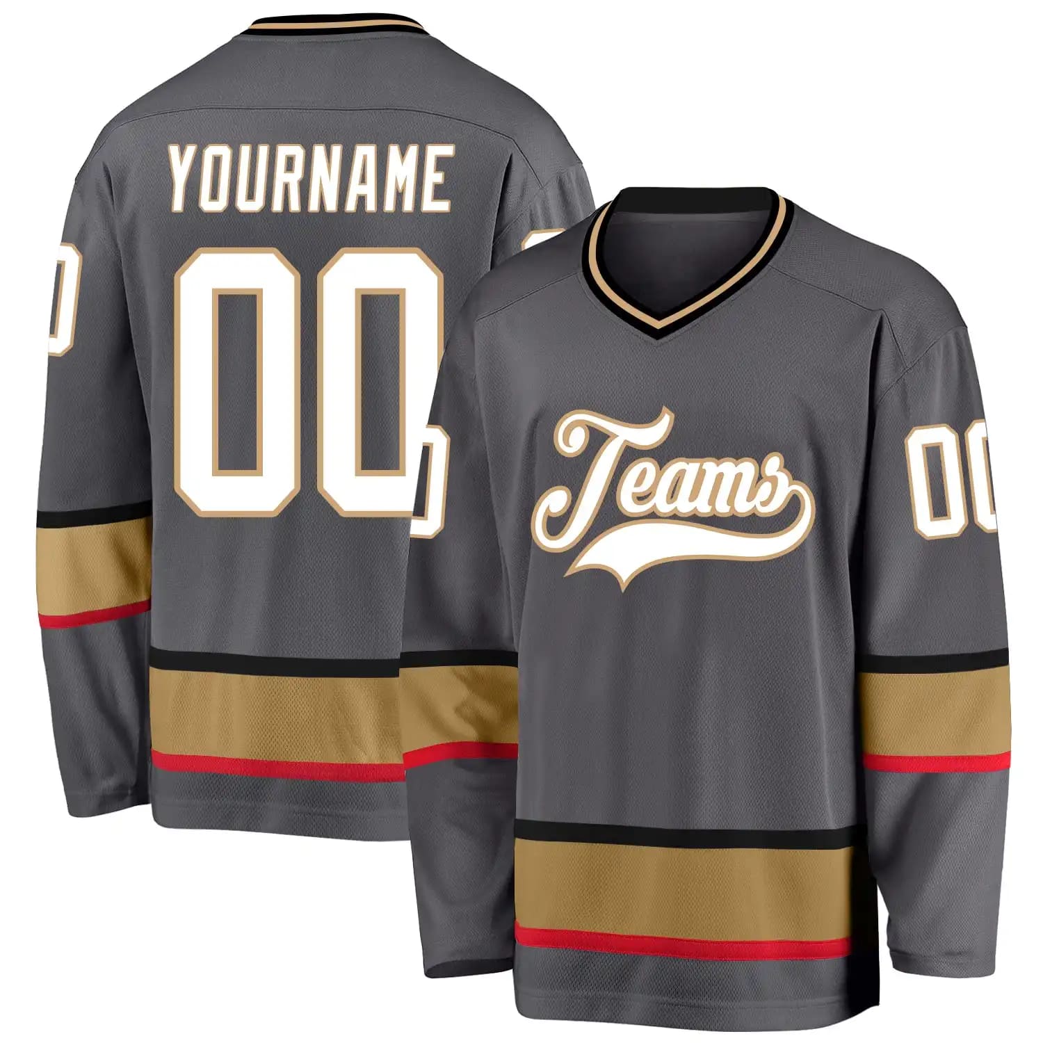 Stitched And Print Steel Gray White-old Gold Hockey Jersey Custom