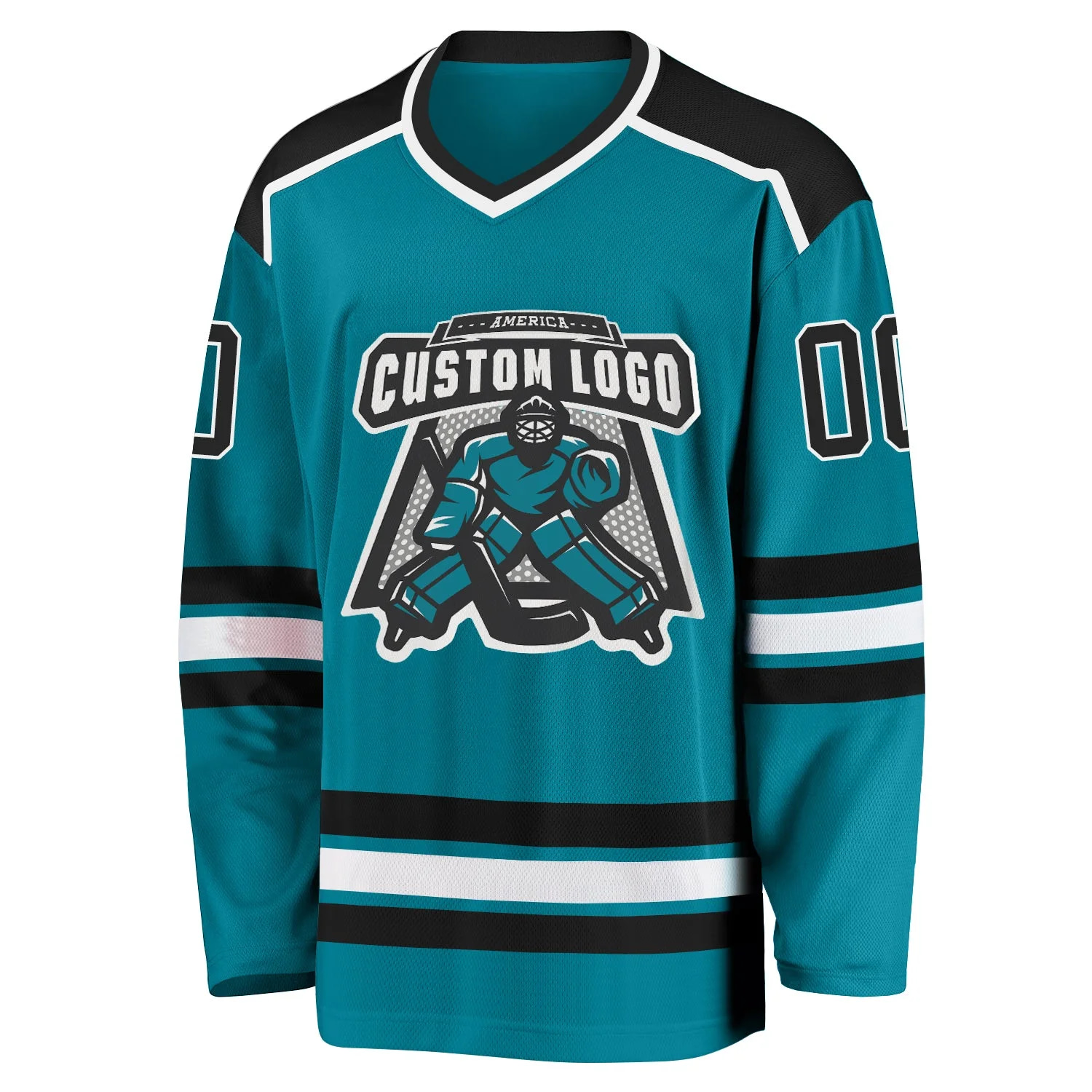 Inktee Store - Stitched And Print Teal Black-White Hockey Jersey Custom Image