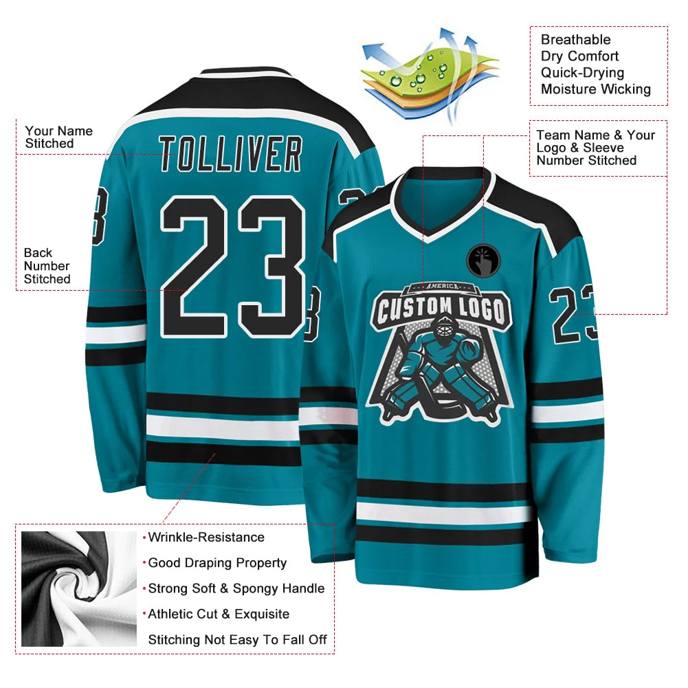 Inktee Store - Stitched And Print Teal Black-White Hockey Jersey Custom Image
