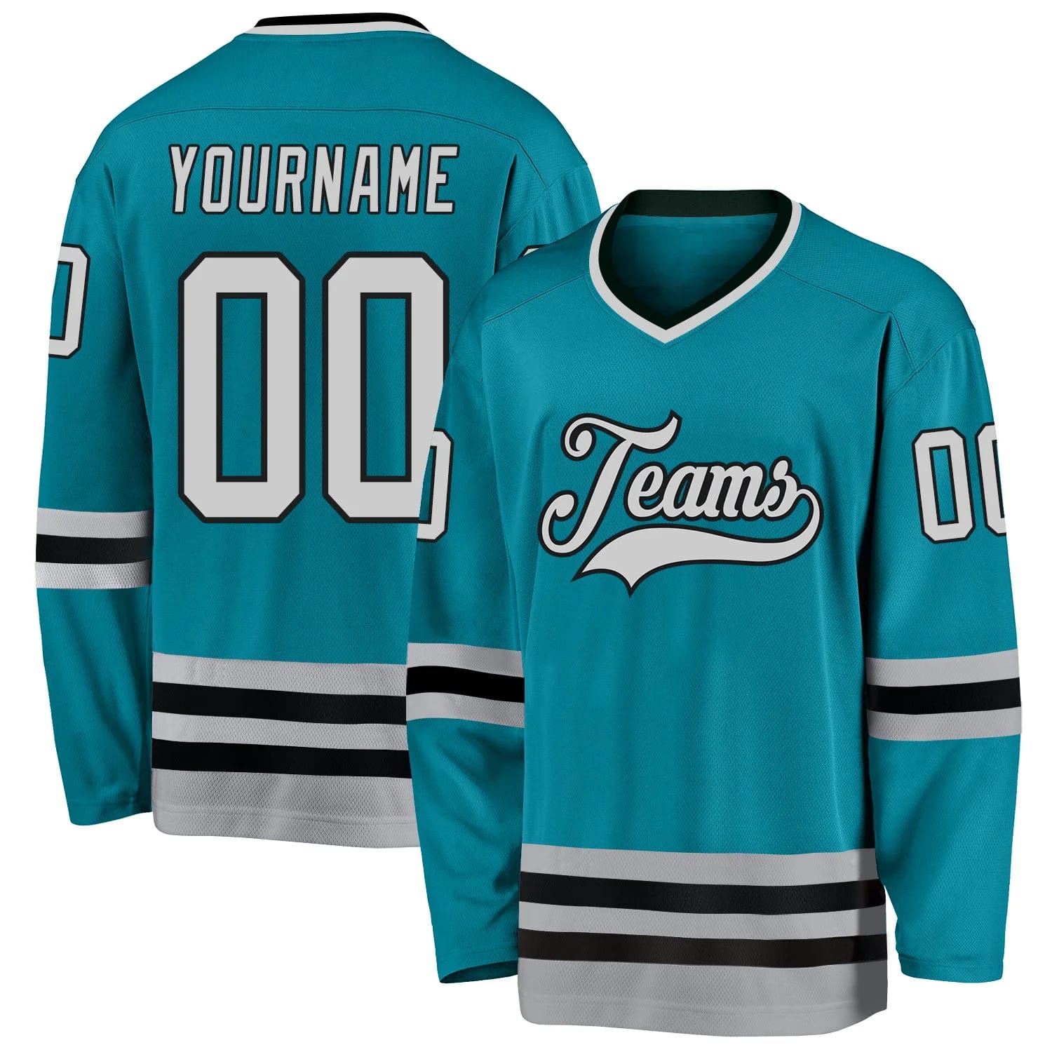 Stitched And Print Teal Gray-black Hockey Jersey Custom