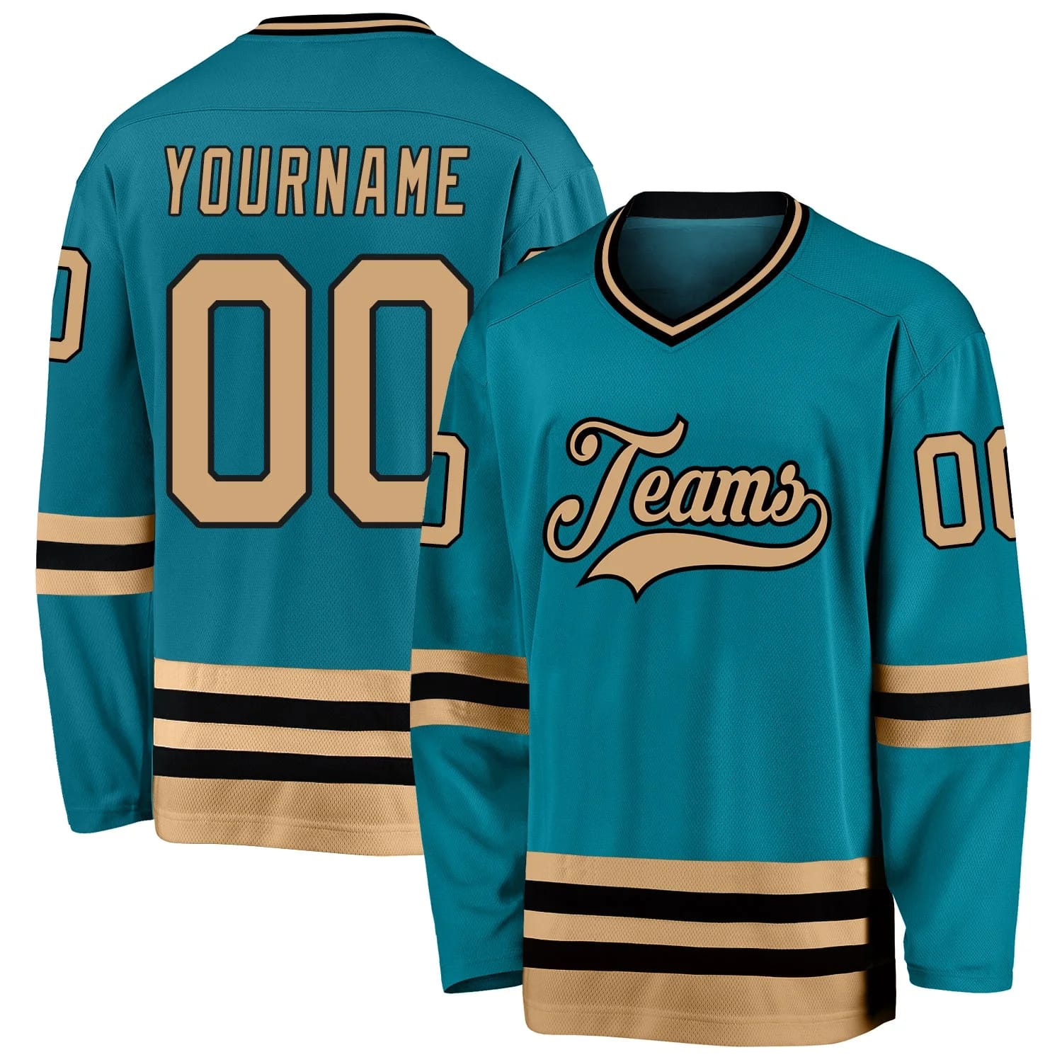 Stitched And Print Teal Old Gold-black Hockey Jersey Custom