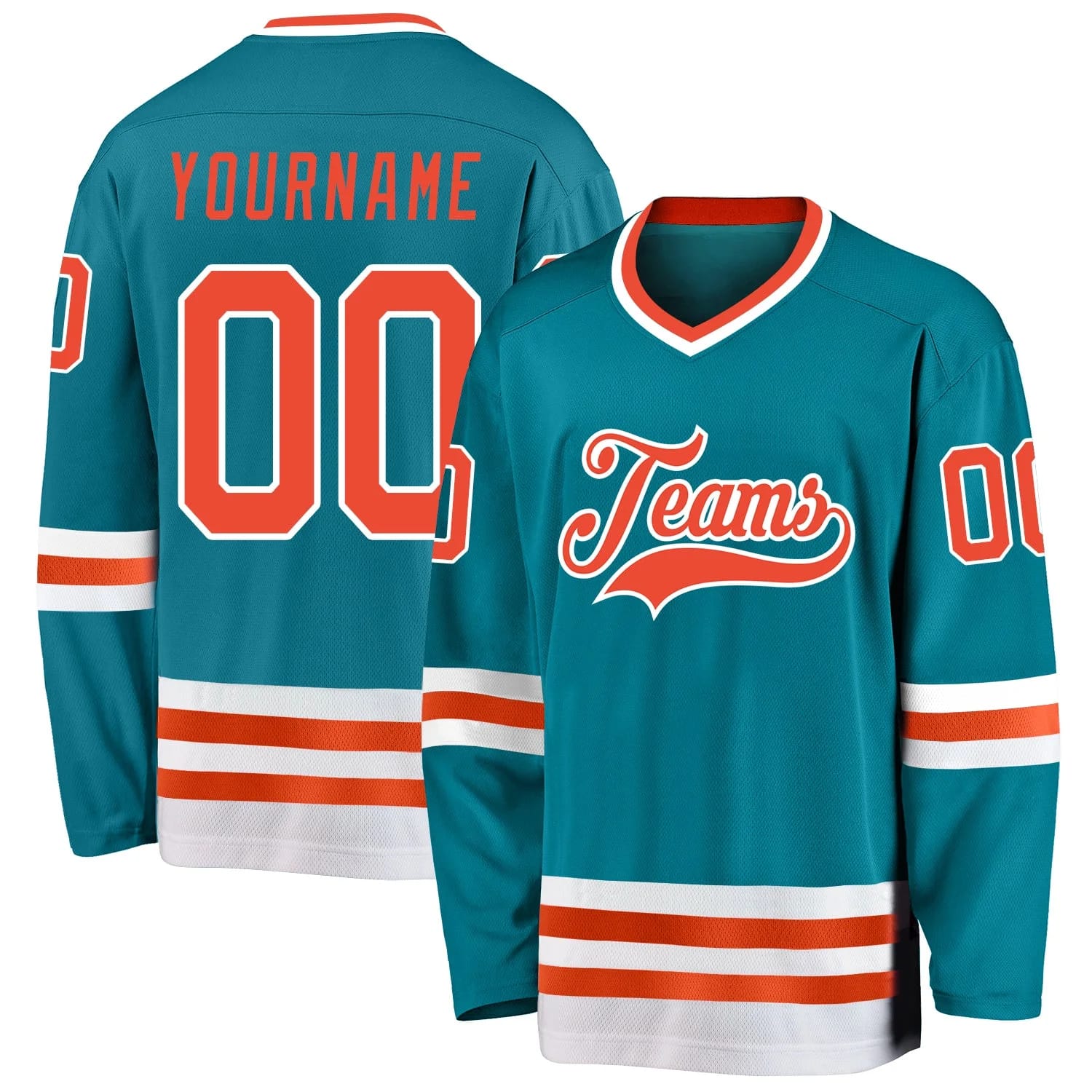 Stitched And Print Teal Orange-white Hockey Jersey Custom