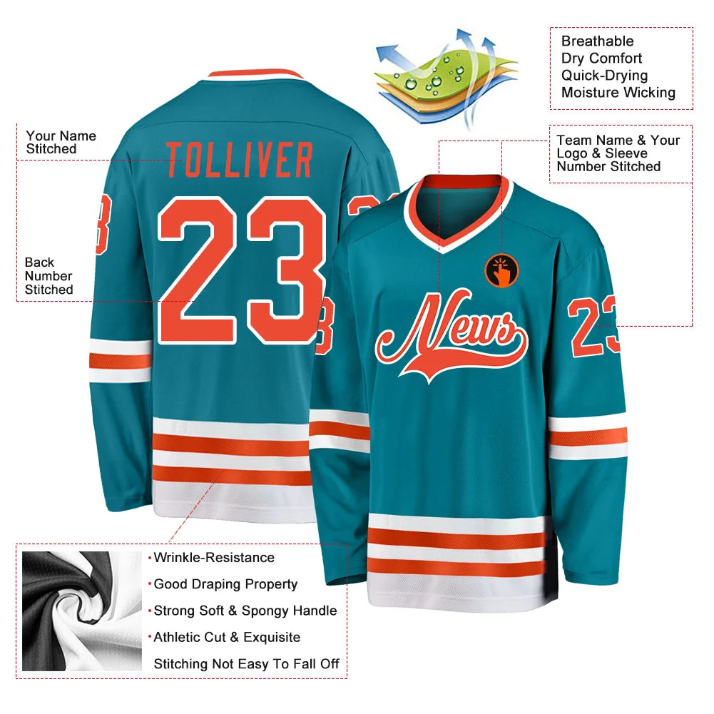 Inktee Store - Stitched And Print Teal Orange-White Hockey Jersey Custom Image