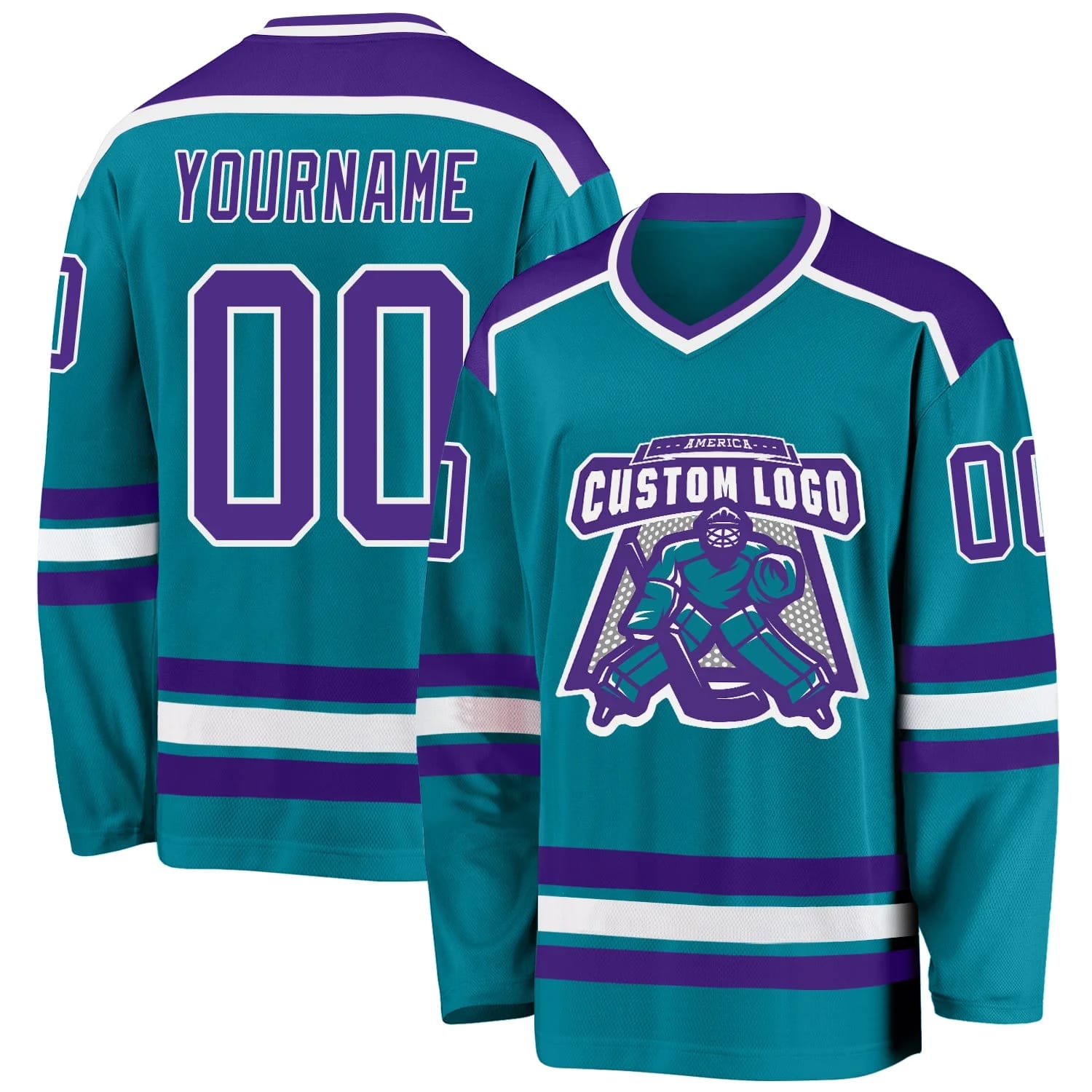 Stitched And Print Teal Purple-white Hockey Jersey Custom