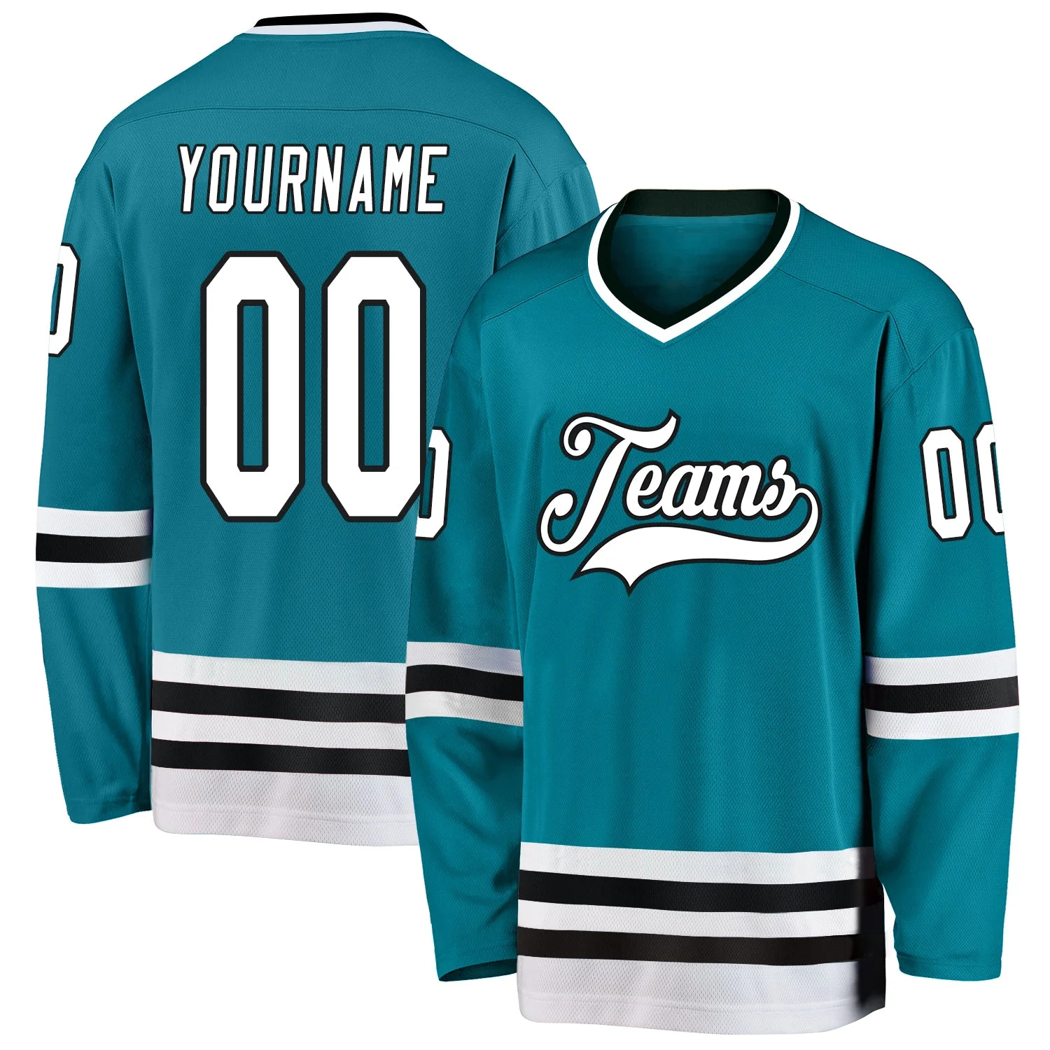 Stitched And Print Teal White-black Hockey Jersey Custom