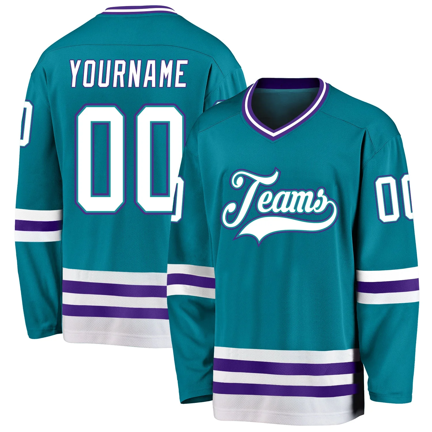 Stitched And Print Teal White-purple Hockey Jersey Custom