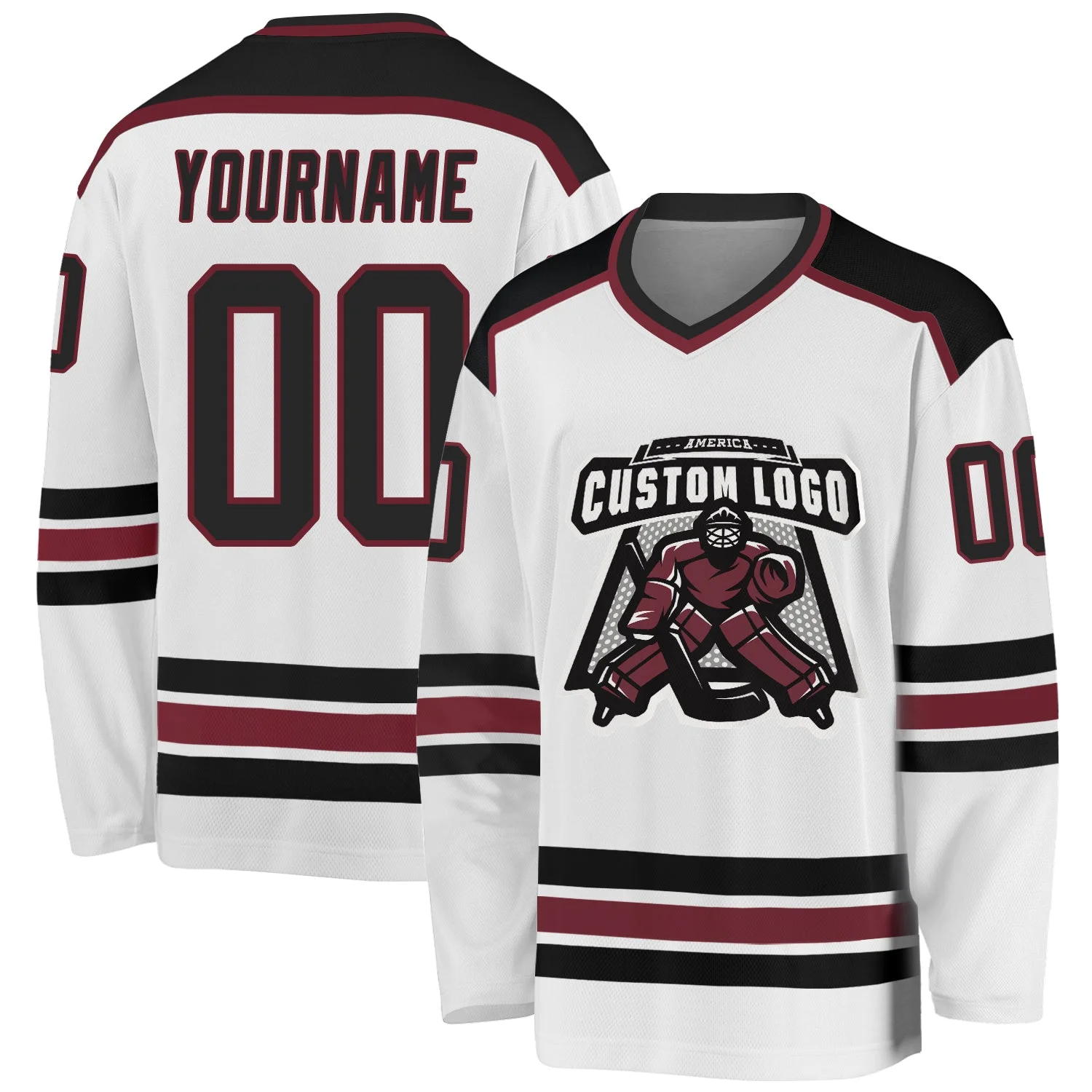 Stitched And Print White Black-burgundy Hockey Jersey Custom