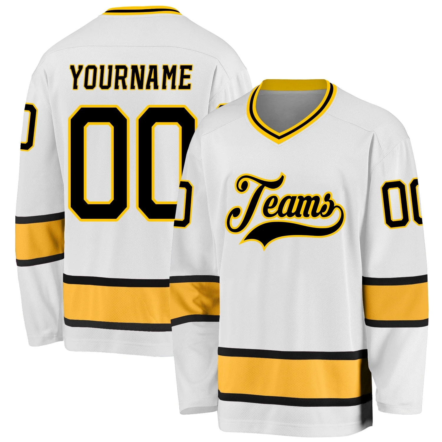 Stitched And Print White Black-gold Hockey Jersey Custom
