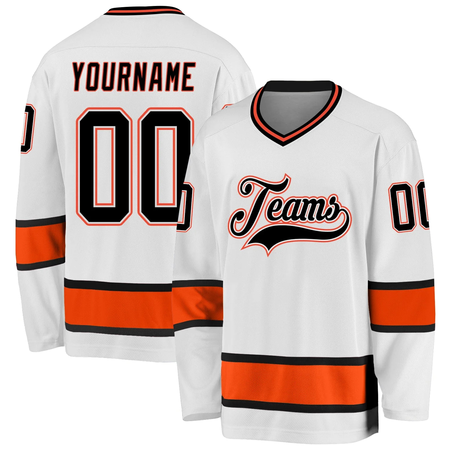 Stitched And Print White Black-orange Hockey Jersey Custom