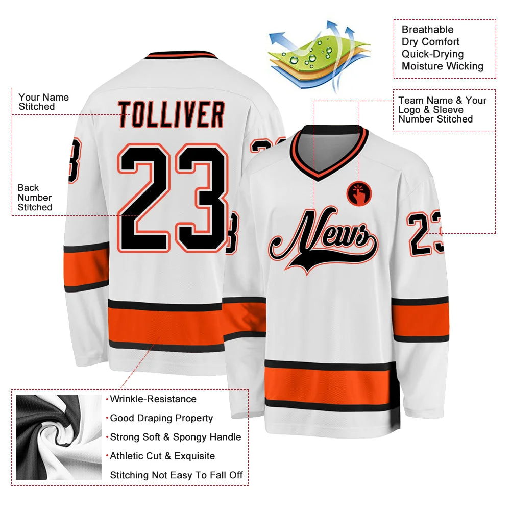Inktee Store - Stitched And Print White Black-Orange Hockey Jersey Custom Image