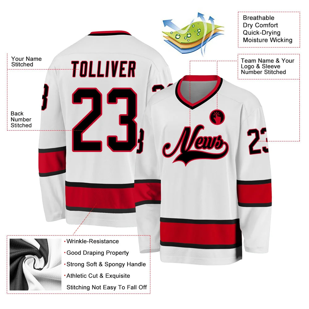 Inktee Store - Stitched And Print White Black-Red Hockey Jersey Custom Image