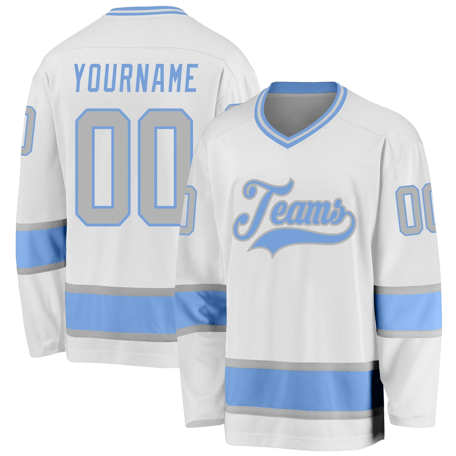 Stitched And Print White Gray-light Blue Hockey Jersey Custom