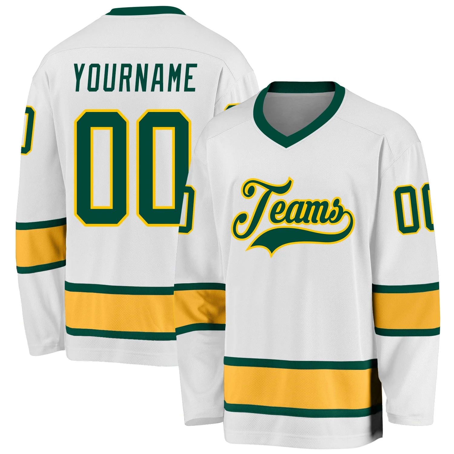 Stitched And Print White Green-gold Hockey Jersey Custom