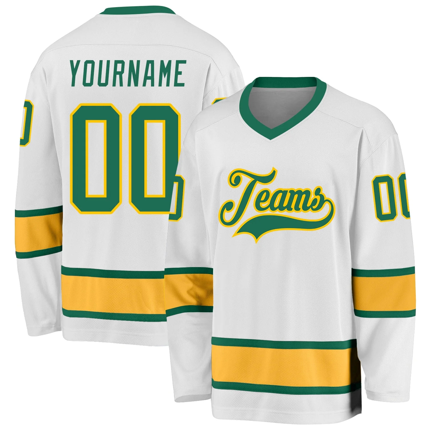 Stitched And Print White Kelly Green-gold Hockey Jersey Custom
