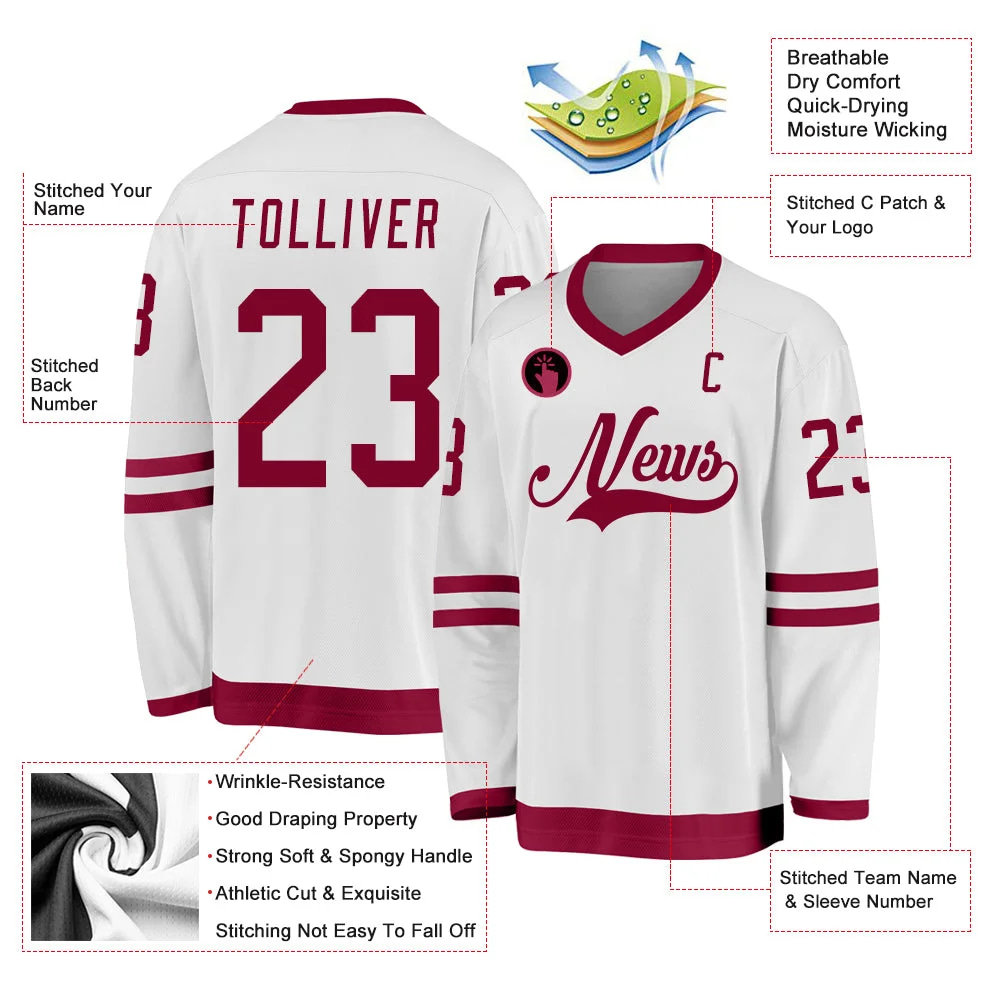Inktee Store - Stitched And Print White Maroon Hockey Jersey Custom Image