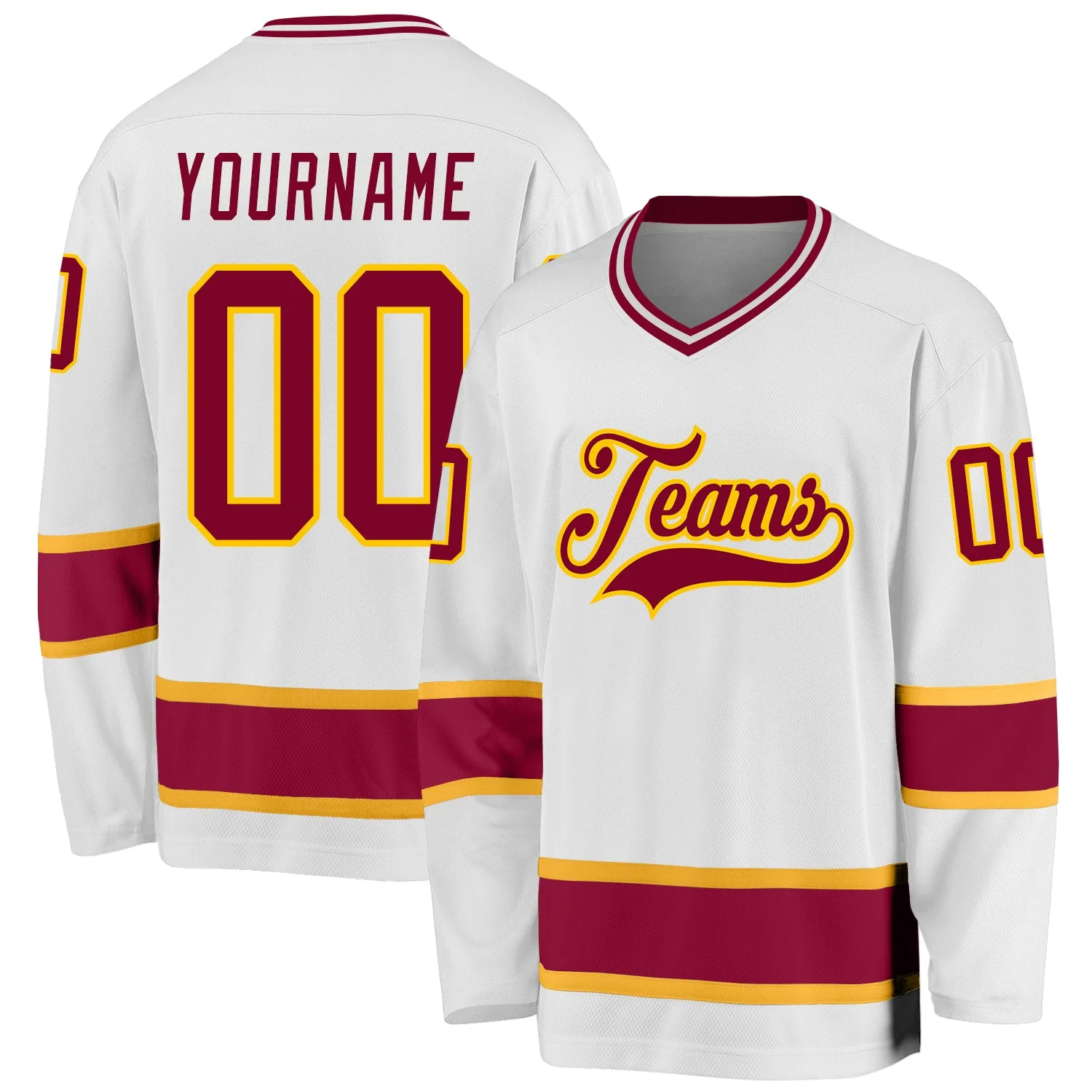 Stitched And Print White Maroon-gold Hockey Jersey Custom