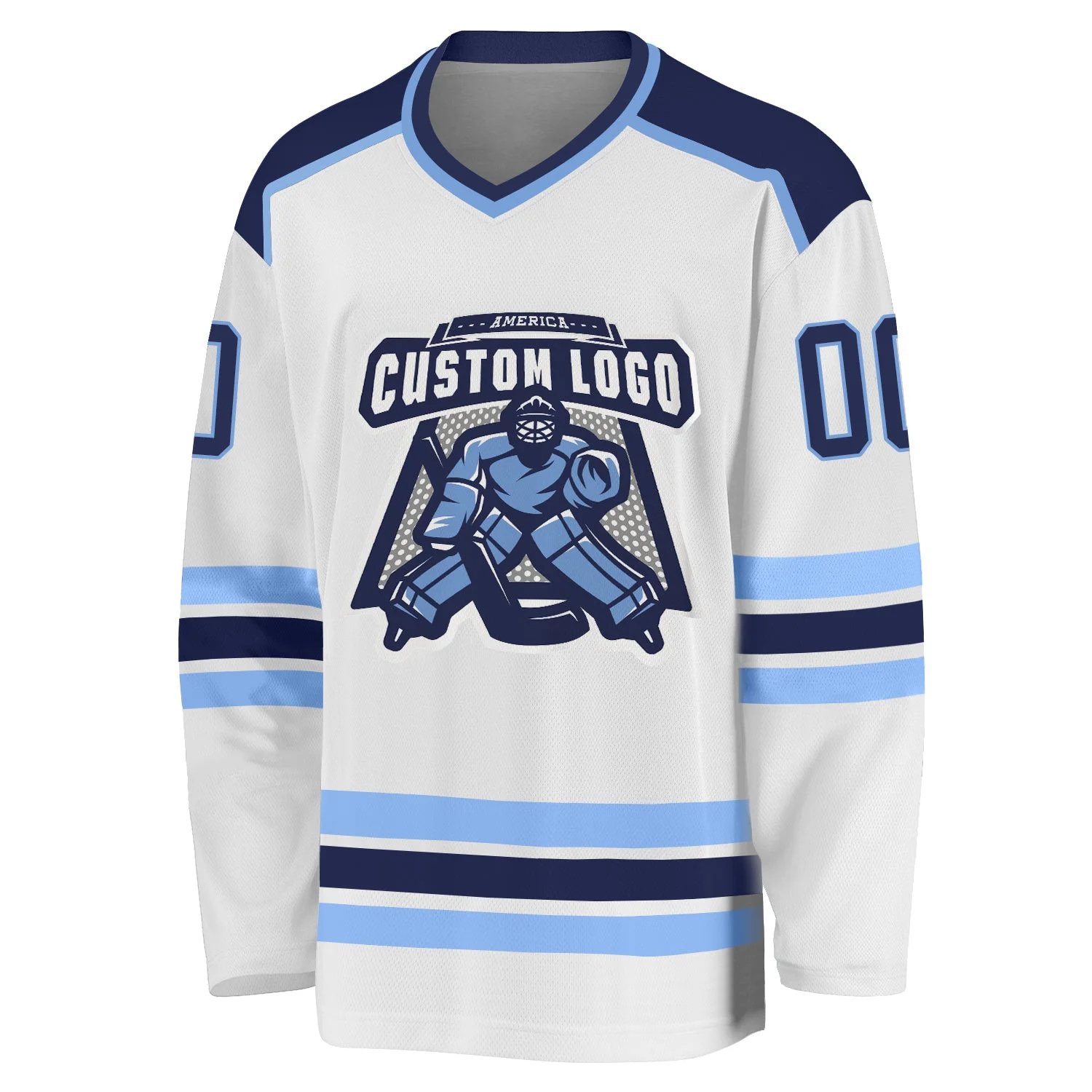 Inktee Store - Stitched And Print White Navy-Light Blue Hockey Jersey Custom Image