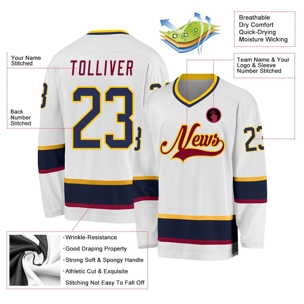 Inktee Store - Stitched And Print White Navy-Maroon Hockey Jersey Custom Image